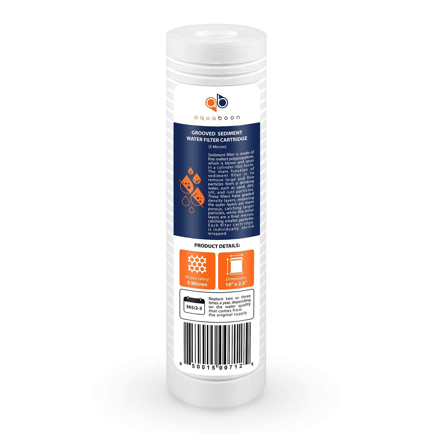 Aquaboon 5 Micron 10 x 2.5 Grooved Sediment Water Filter Replacement for Whole House Filter Cartridge Compatible with AP110, WHKF-GD05, CFS110, 25-Pack