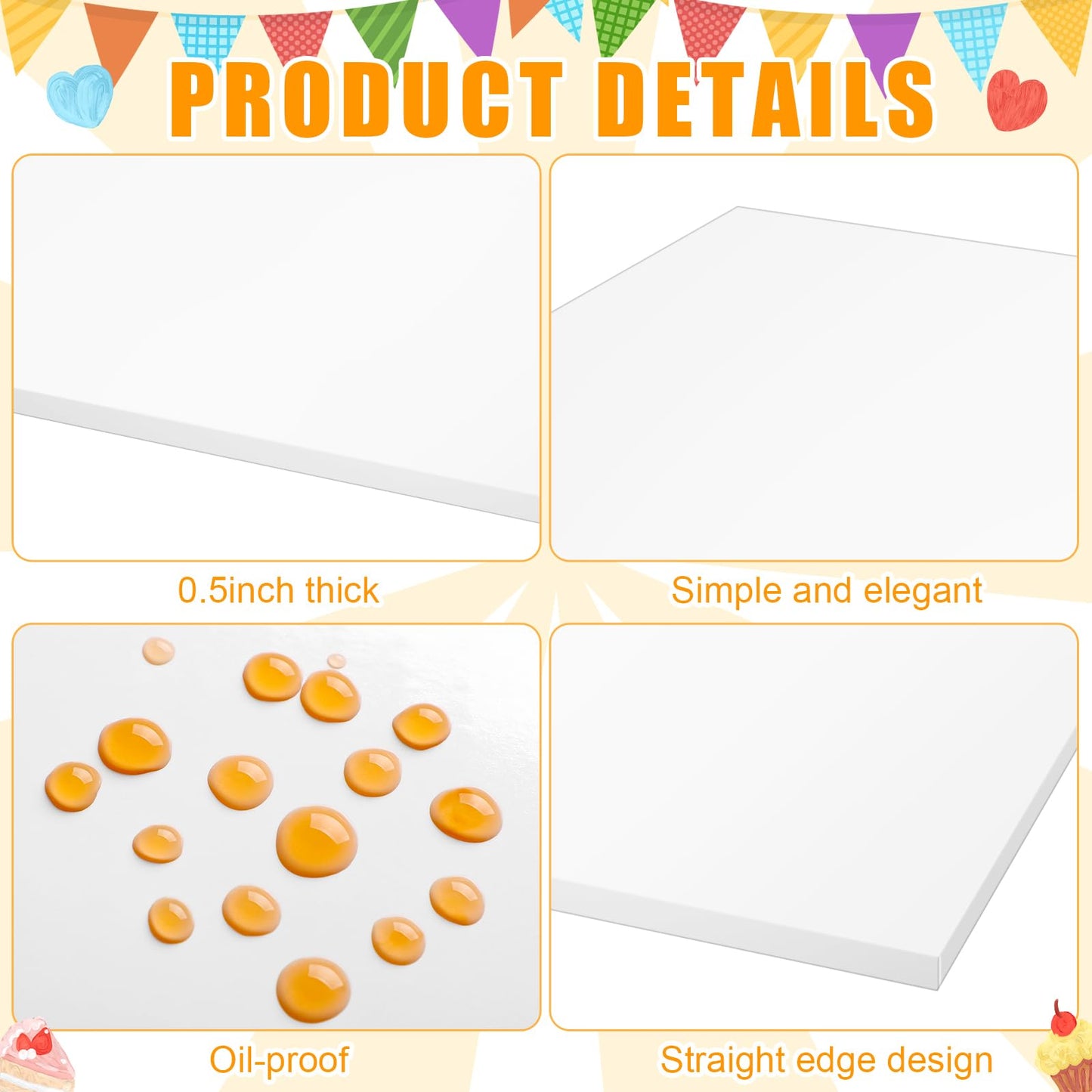 Affrolling 10 Pack 13.4 x 18.8 Inch Half Sheet Rectangle Cake Drum Board 1/2 Inch Thick Rectangular Cake Board Greaseproof Foil Corrugated Base for Desserts Display, White