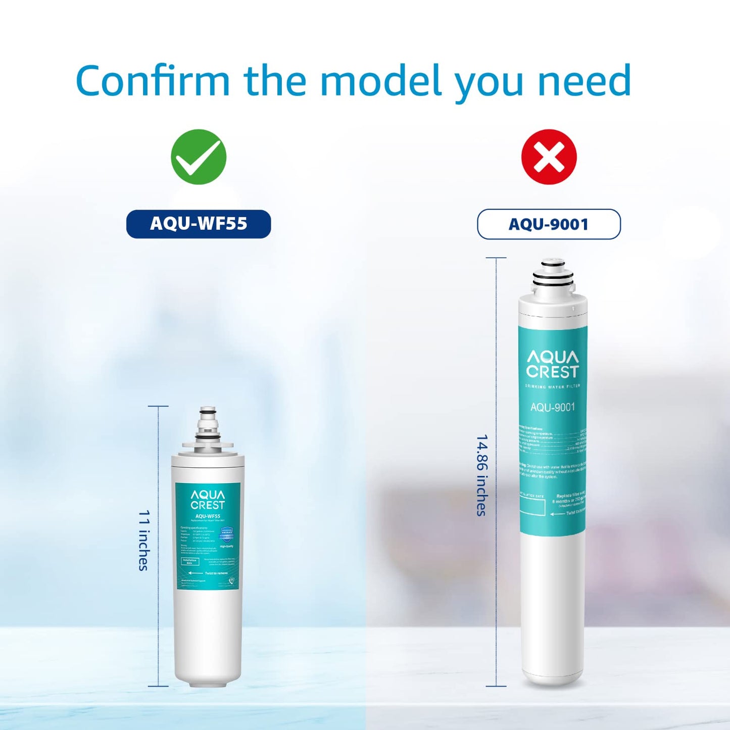 AQUACREST 9601 Water Filter, Model No.AQU-WF55. Replacement for Moen 9601 ChoiceFlo 9600, 9602, 9500, 9501, 9502, Fits F87400, F7400, F87200, 77200, CAF87254, S5500 Series of Moen Faucets (Pack of 2)
