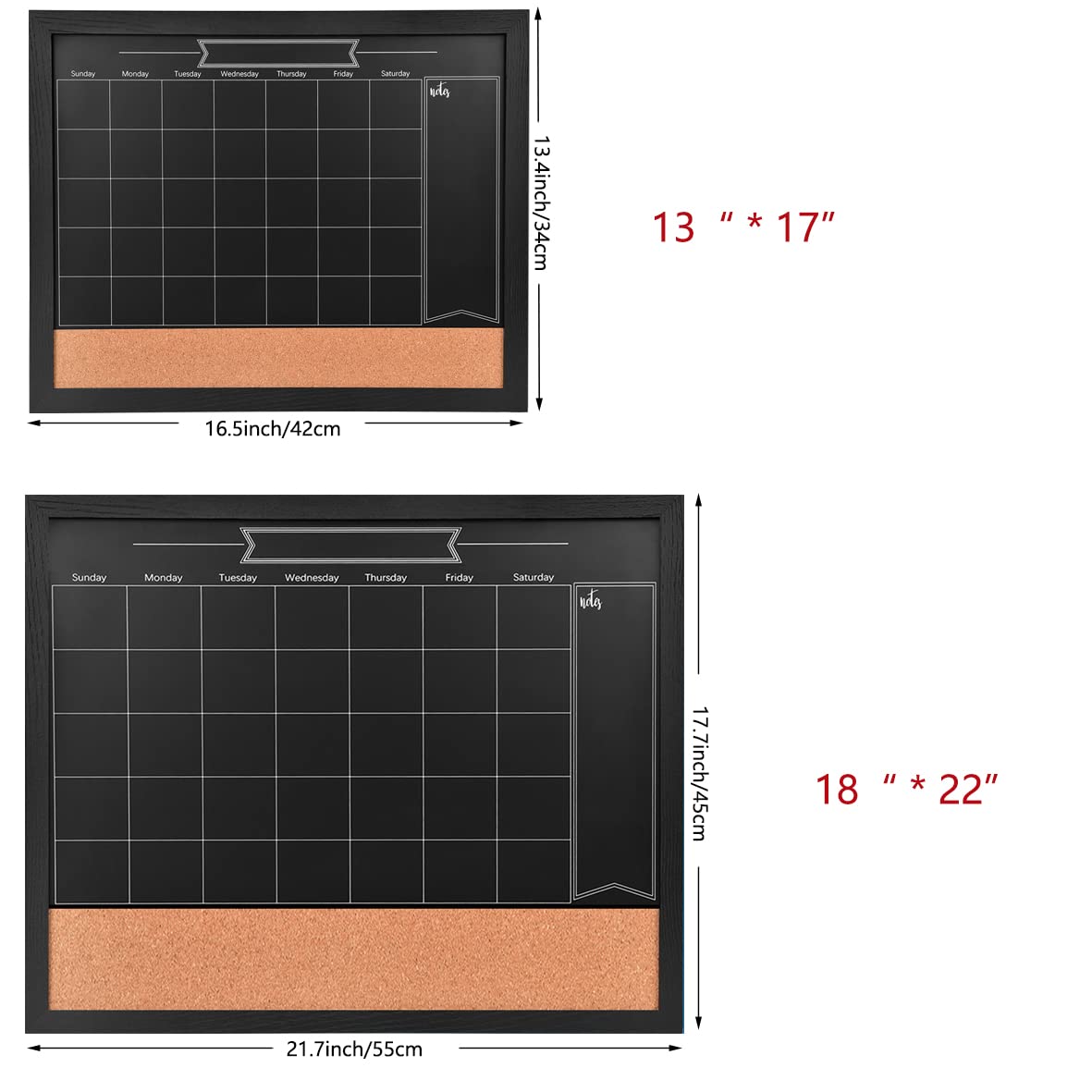 Umtiti Chalkboard Calendar and Bulletin Combo Board. 18" x 22" Black Wooden Frame,Magnetic Chalkboard.Perfect for Office, Home School Message Board,HBZHB-BK4555-US