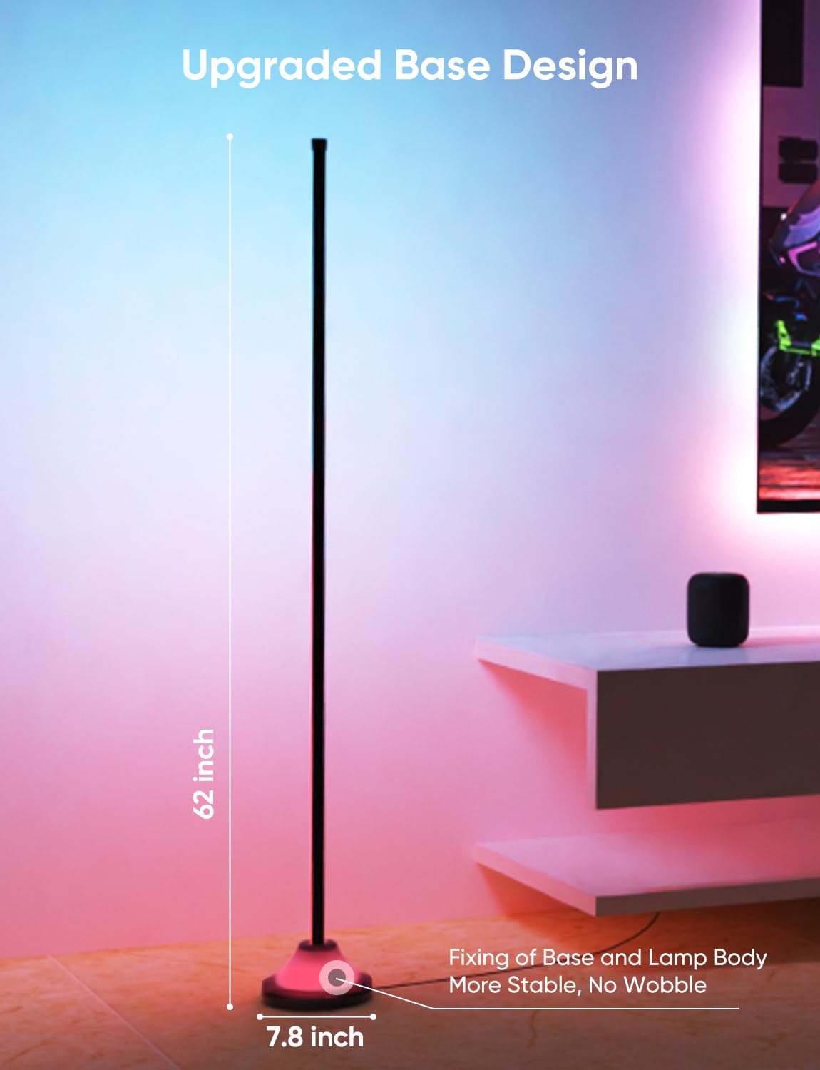 RGB&IC Smart Corner Floor Lamp – 20 W/1100 lm, 24‑Zone DIY & Music‑Sync LED Standing Lamp, App & RF Remote Control, Alexa & Google Home Compatible, Durable Aluminum‑Alloy Base for Living Room Bedroom