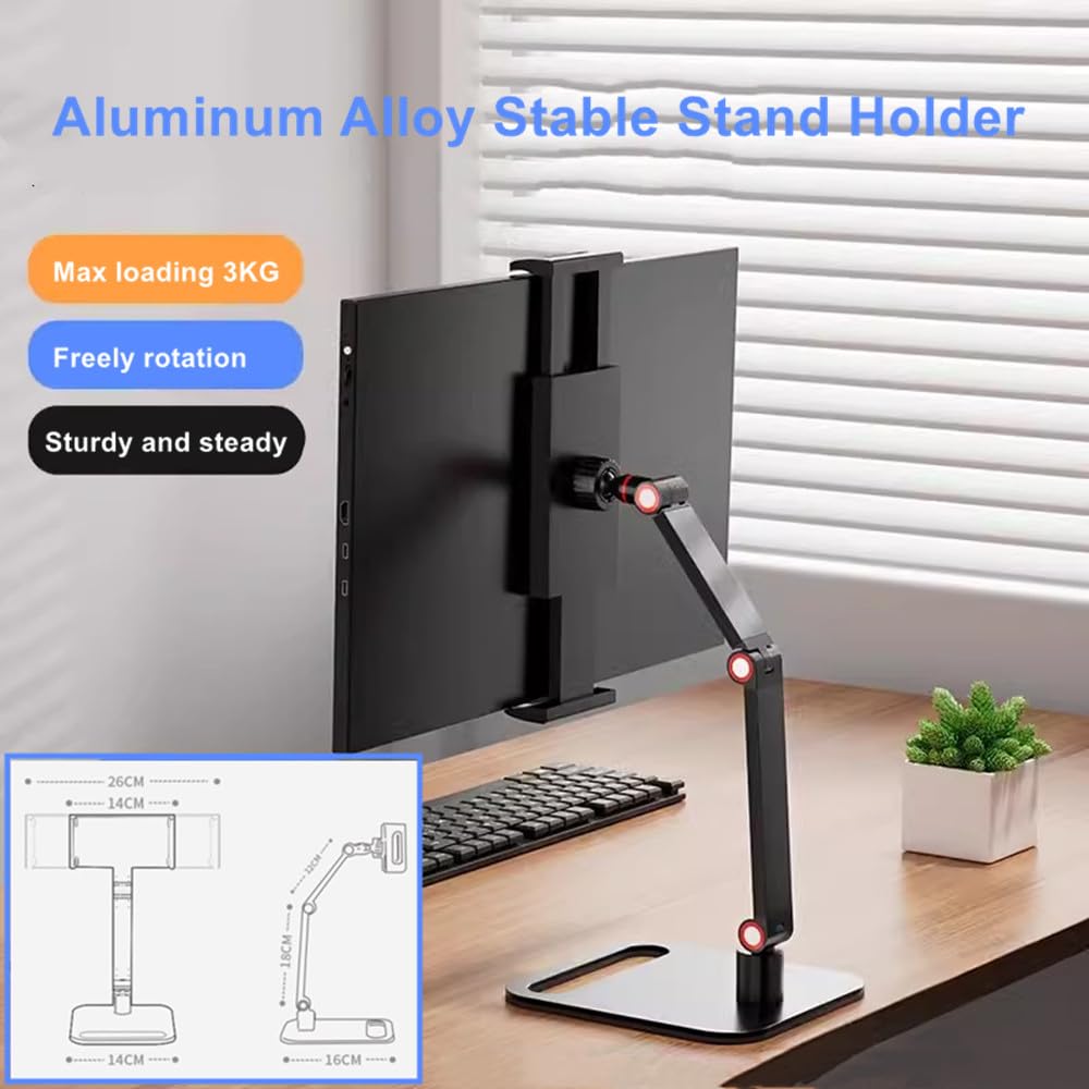 AiFeelife Portable Monitor Holder for 12-17.3 Inch Screen Desk Holder Metal Stand 16 Inch Universal Expandable Display Base 12.9inch Tablet Stand Adjustable Portable Monitor Desktop Clamp Stand