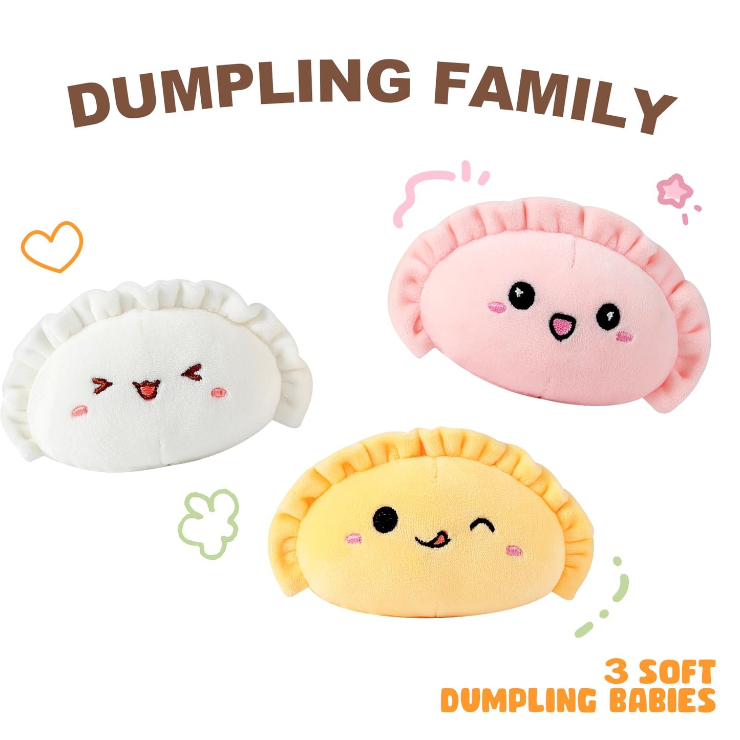Ditucu Cute Pierogi Pillow Dumpling Plush Mommy 14 inch with 3 Littles 4 inch Family Food Shaped Stuffed Animal Plushies Toys Gifts for Kids