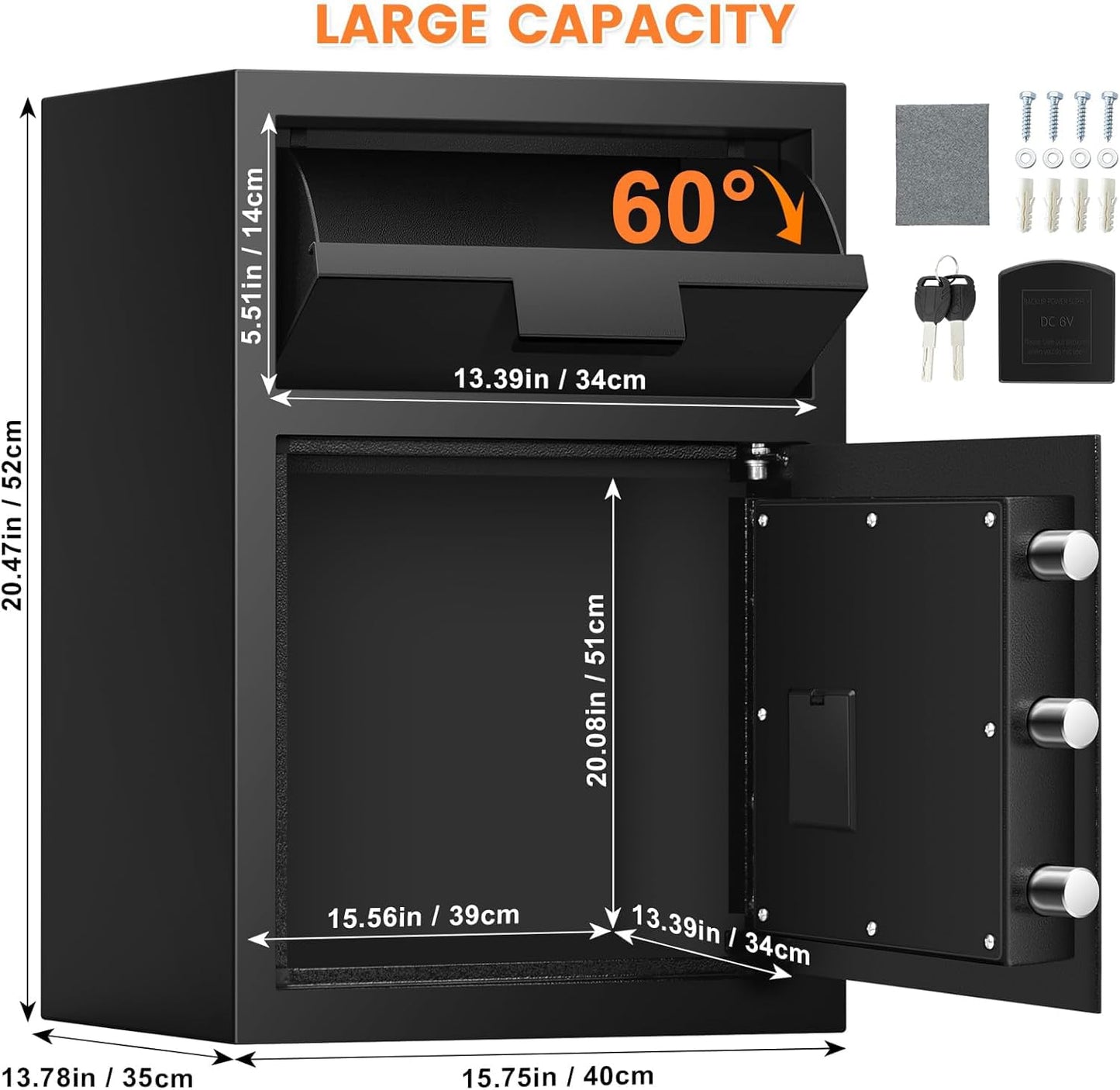 2.8 Cubic Fireproof Drop Safe for Business, Anti-Theft Drop Slot Safes for Money with Digital Combination Lock & Spare Keys, Cash Depository Safe with Drop Box for Home Retail Store Business