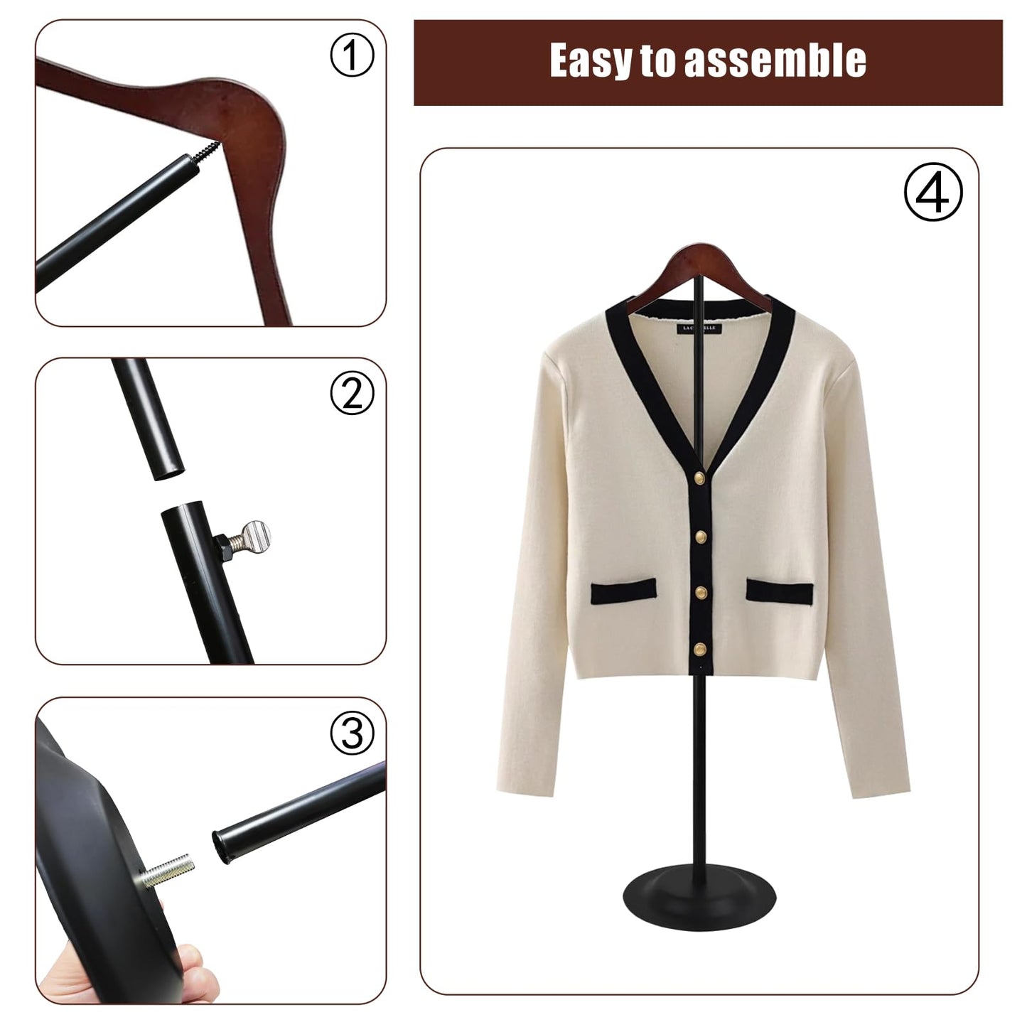 4 Pack T Shirt Display stand, Adjustable T shirt Shoulder Stand for Vendor Portable Hanging wooden Clothes Rack for Clothing Dress Jacket Coat Retail 17-31 Inch, Black
