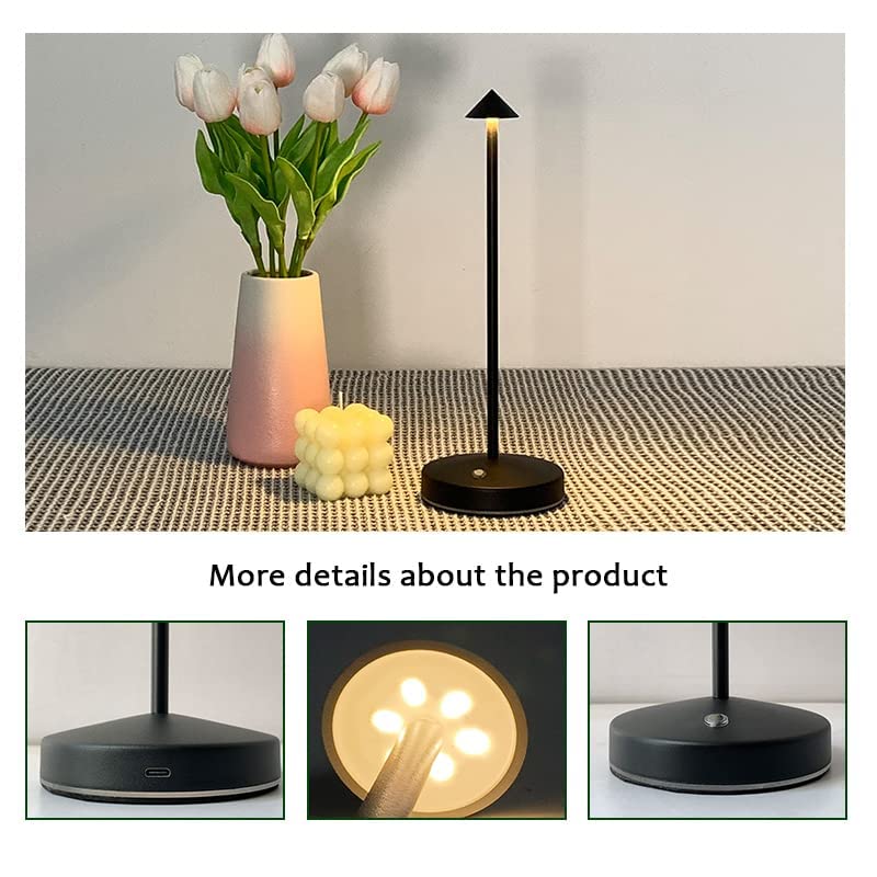 2 PACK Cordless Lamps,Battery Rechargeable Table Lamp,Portable Lamps,2 Level Brightness Dimmable Night Light,Minimalist Design, Cordless Table Lamps for Living Room/Restaurant/Couple Dinner(Black)