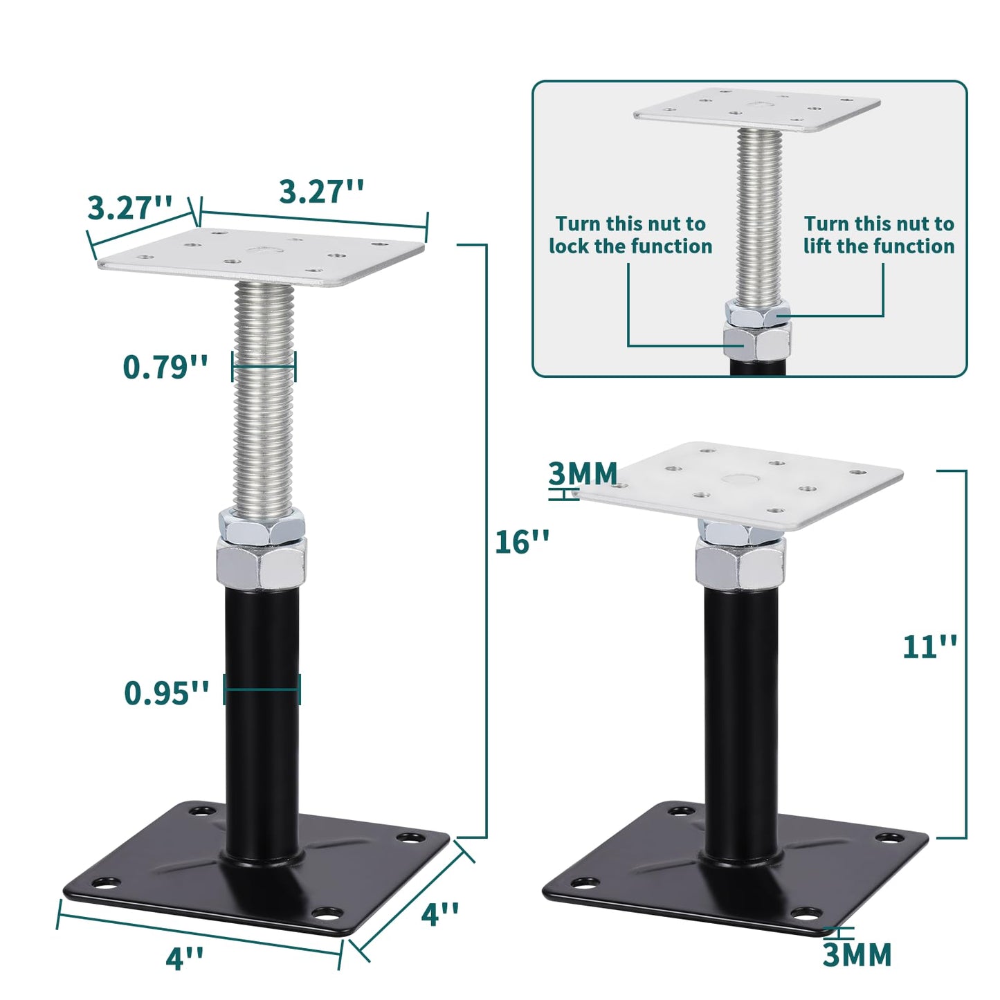 8 PCS Adjustable House Floor Jacks,RV Step stabilizer,Post Floor Joist Jacks Adjust 11" - 16" Mini Screw Jack for Leveling Temporary Support Load Capacity 5000lb