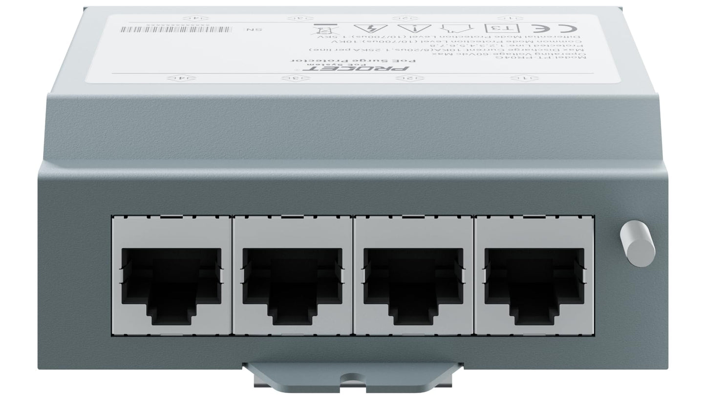 PROCET Ethernet Surge Protector Gigabit - 4 Pairs Port 20KV Industrial Lightning Arrestor for -40°F to 185°F, 120W/port PoE++ RJ45 Surge Protector, 10/100/1000Mbps, Gas Discharge Tube(GDT), PT-PR04G