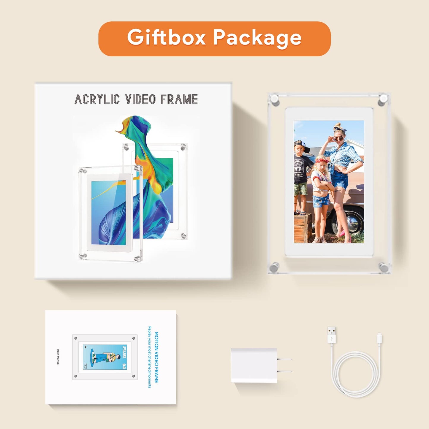 5 Inch Acrylic Picture Frame with 2GB Memory and 1000mAh Built-in Battery That Plays Slideshow Motion Video Frameo with Sound, Perfect for Home Decor and Heartfelt Gifts