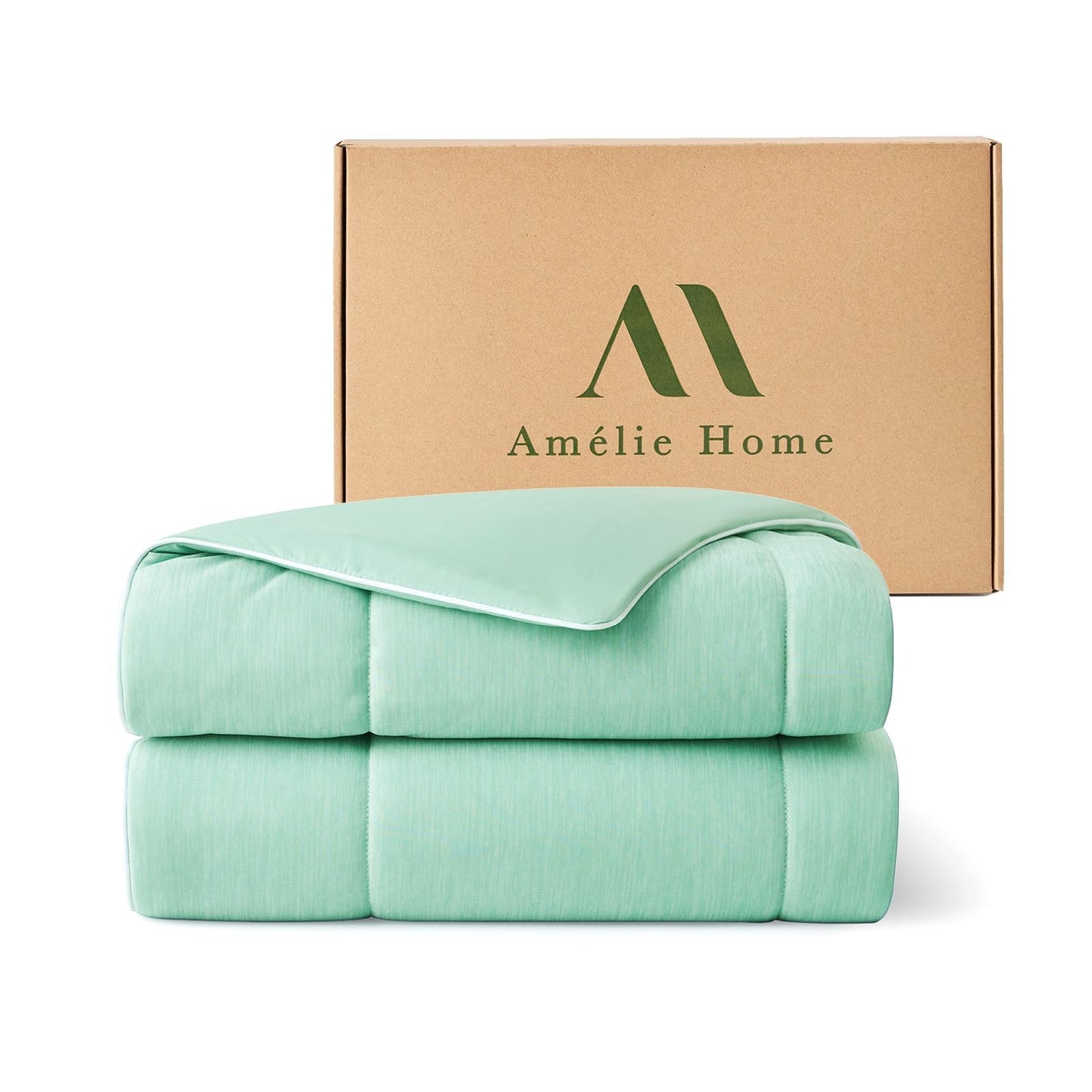 Amélie Home Cooling Comforter Twin Size, Reversible Lightweight Cooling Blanket for Hot Sleepers, Q-Max 0.43 Summer Breathable Cooling Quilt for Night Sweats, 68" x 90", Heather Mint Green