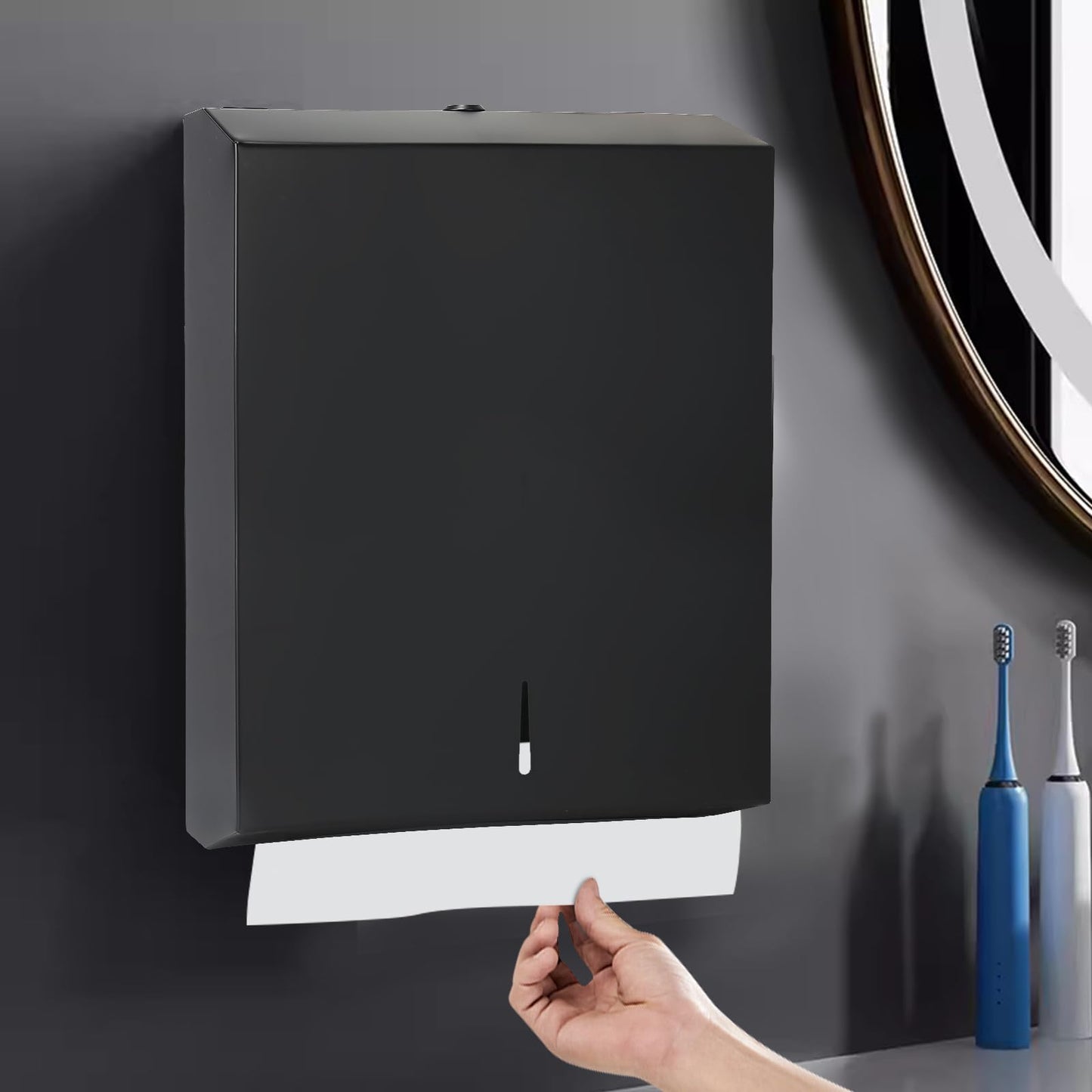 Stardrix Paper Towel Dispenser Wall Mount, Matte Black Stainless Steel Commercial Paper Towel Holder with Lock, Large Capacity 400 C Fold/525 Multifold Towels