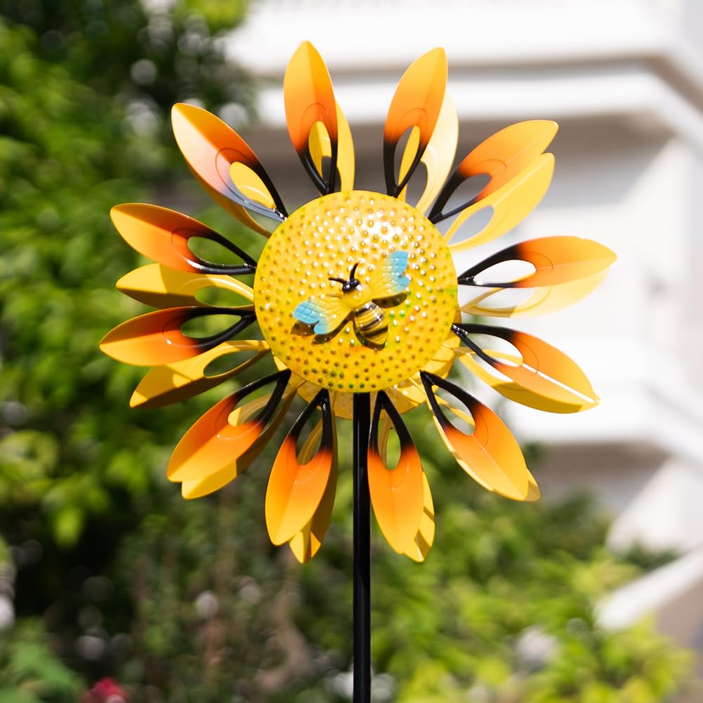 Stargarden Sunflower Wind Spinners, Large Metal Wind Sculptures, Windmill Yard Art,Sunflower Decor for Yard and Garden