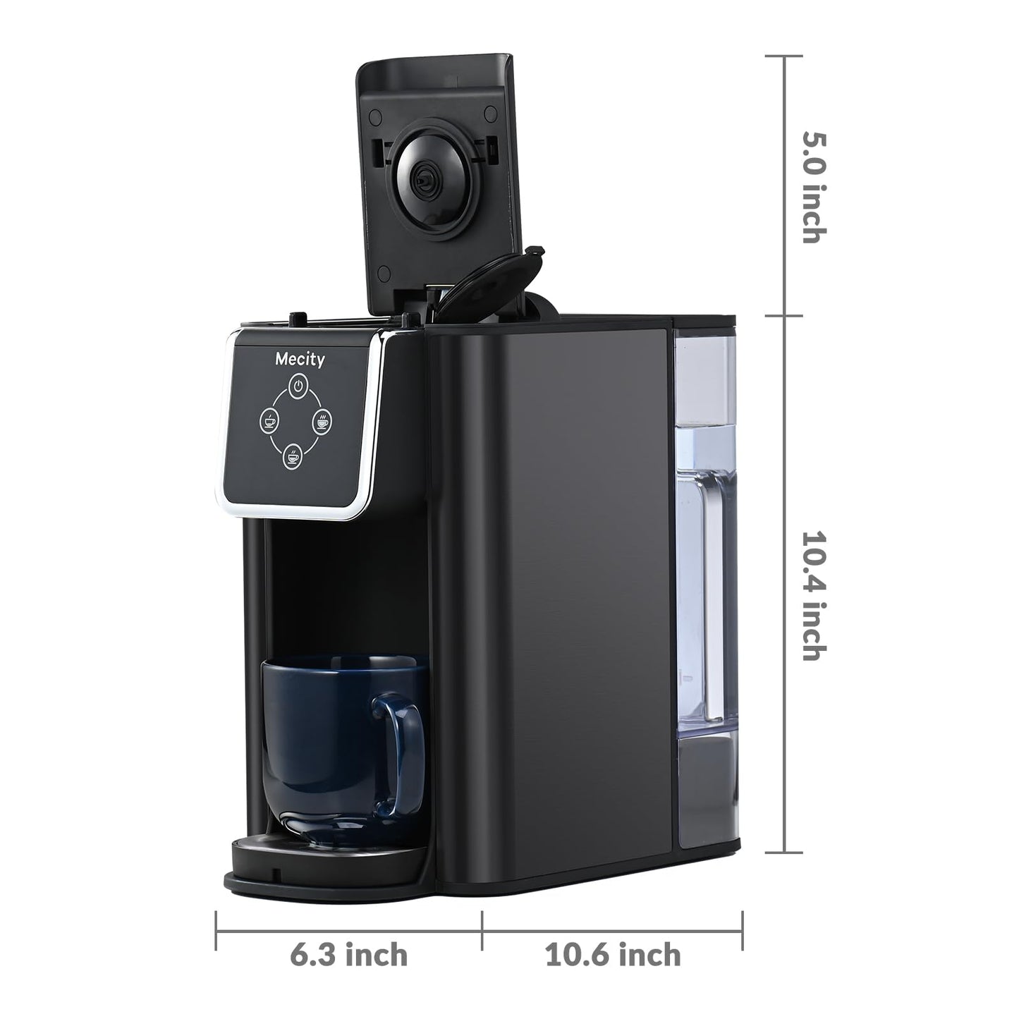 Mecity Coffee Maker 3 in 1 Single Serve Coffee Machine, Compatible with K cup Capsules, Instant Coffee Pot, Tea maker, 6,8,10 Oz Cup, Removable 50 Oz Water Reservoir, 120V 1150W, Dark Grey