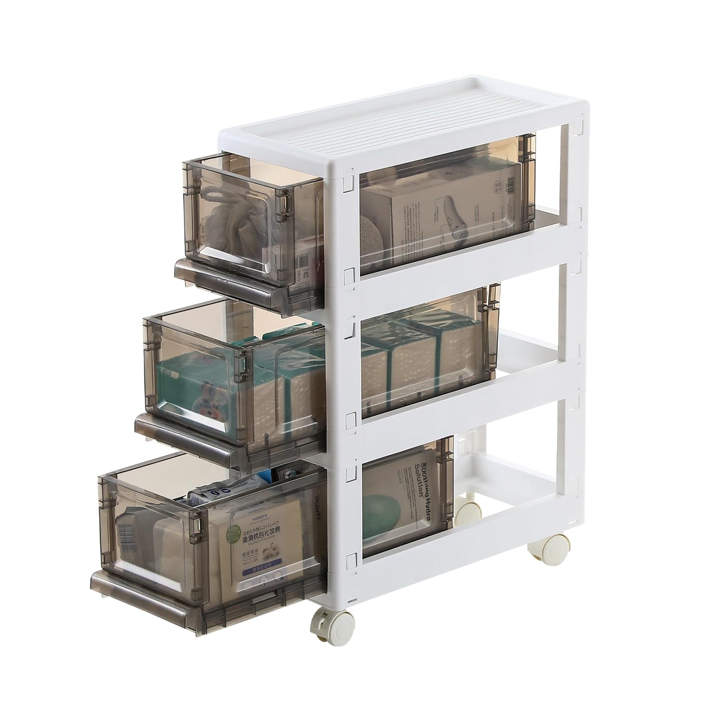 Sunamon Plastic 3 Drawer Storage Organizer, Narrow Plastic Storage Drawers with Wheels, Storage Cart with Drawers for Small and Narrow Space, 7.87-inch Wide (white)