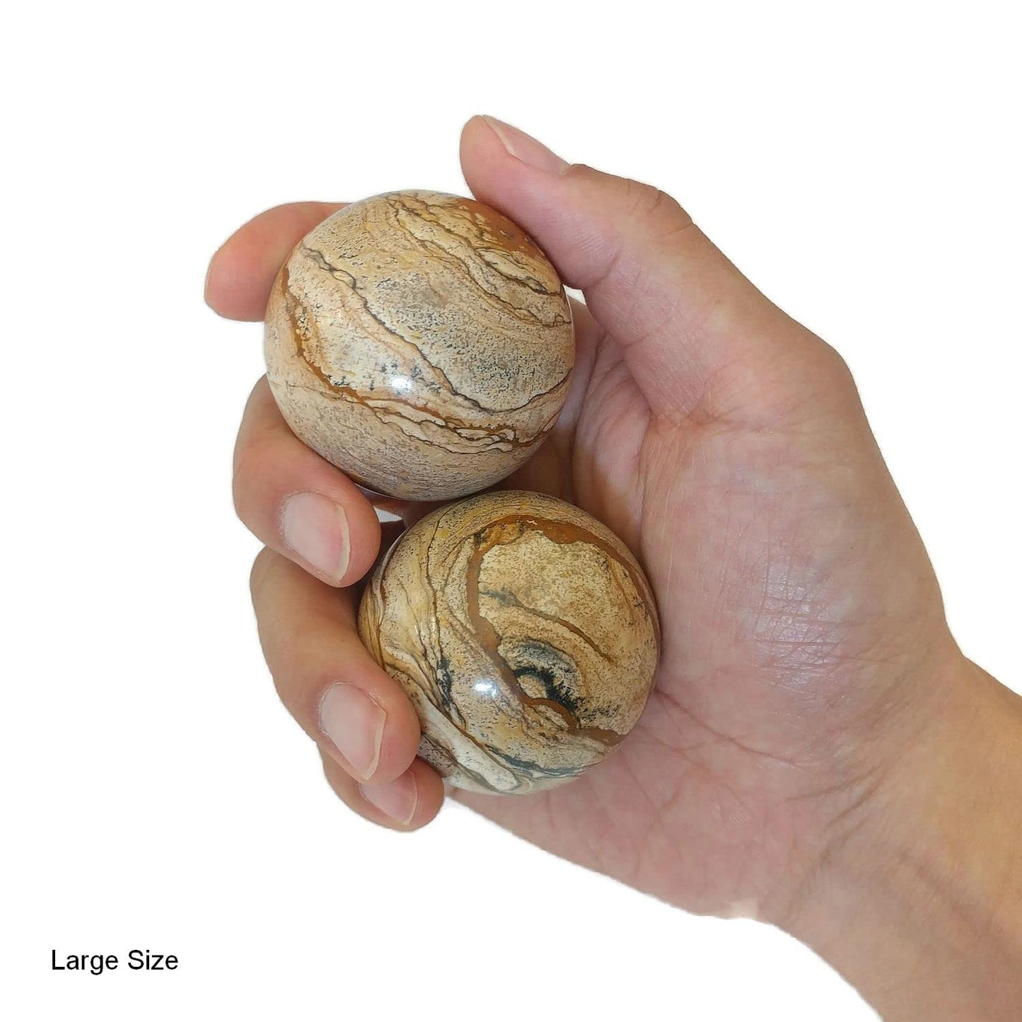 Top Chi Picture Jasper Baoding Balls with Stand for Hand Therapy, Exercise, and Stress Relief (Large 2 Inch)