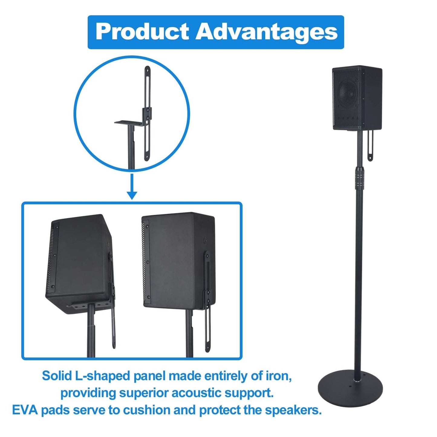 Howonder Speaker Stands,All Metal Speaker Stands Pair for Satellite & Small Bookshelf Speakers,Adjustable Height from 33" to 48",Holds up to 8.8 lbs,Easy DIY Assembly,HD-718,2 Packs,Black