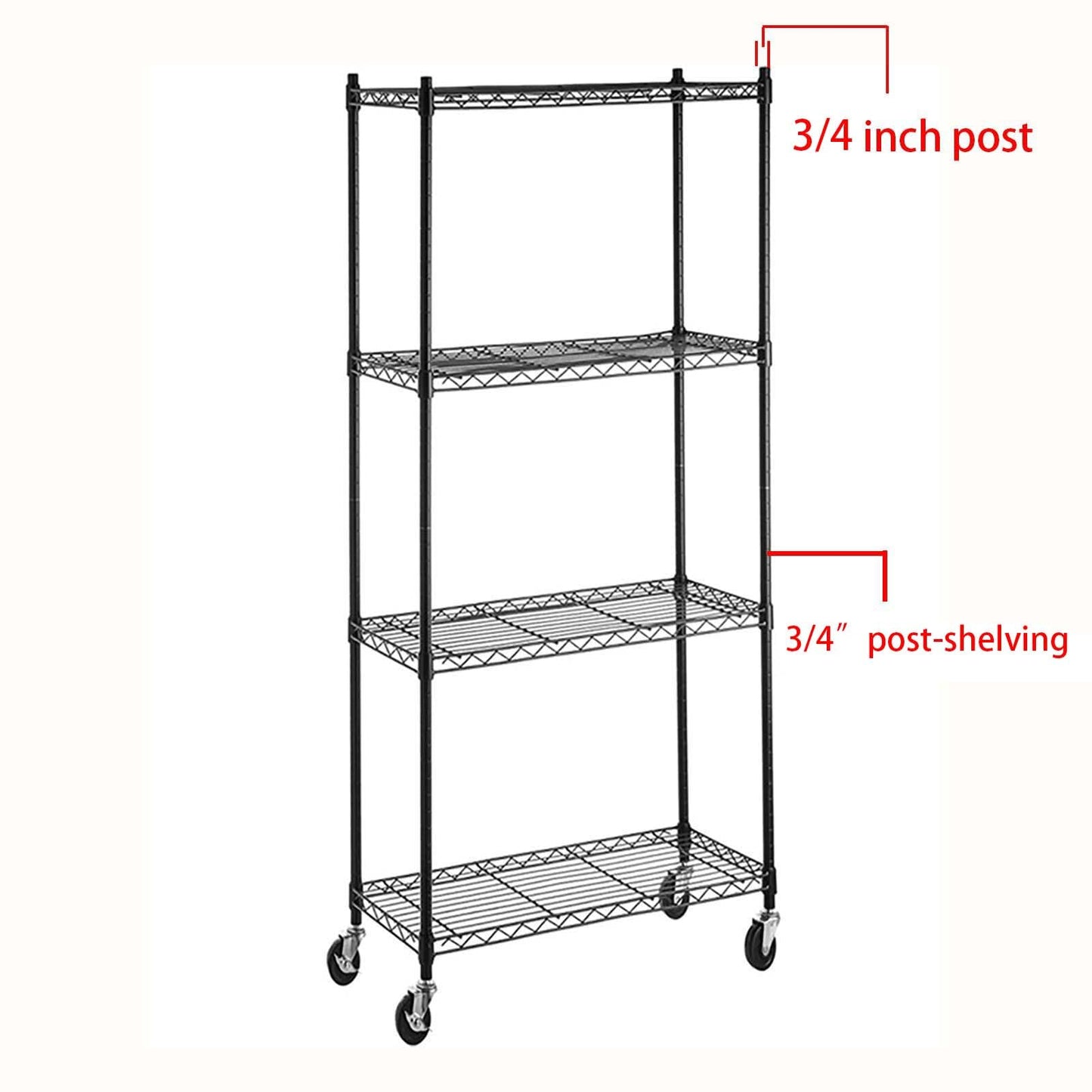 Caster Wheels for Organization & Storage Shelving, Set of 4, Casters for Metal Shelf Organizer, Replace Wire Rack Shelf Clothing Rack Leveling Feet or Plastic Wheel