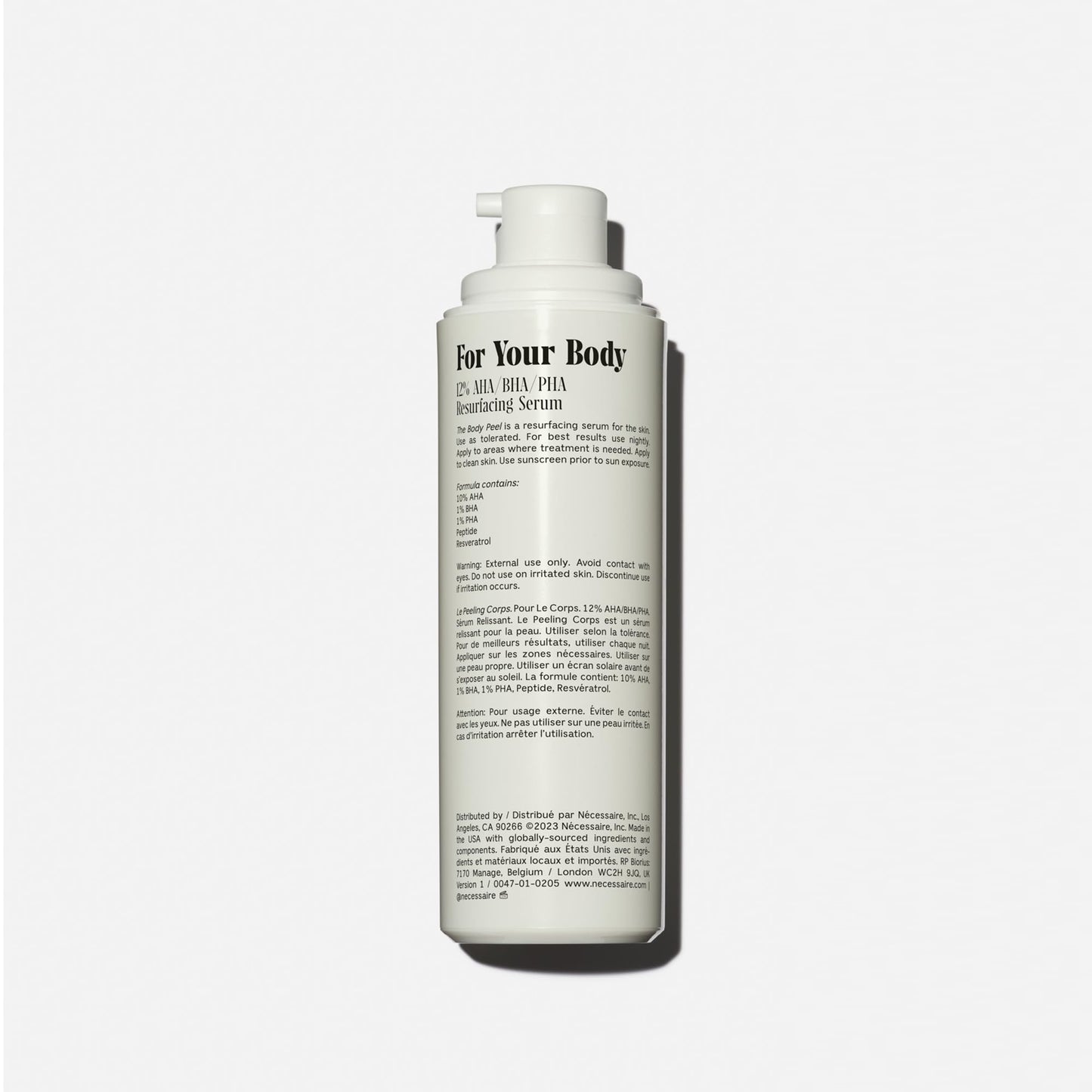 Nécessaire The Body Peel. Resurfacing Serum for KP, Ingrowns, Strawberry Skin and Discoloration. 10% AHA, 1% BHA, 1% PHA, Peeling Peptide. Dermatologist-Tested. Hypoallergenic. Non-Comedogenic. 150ml