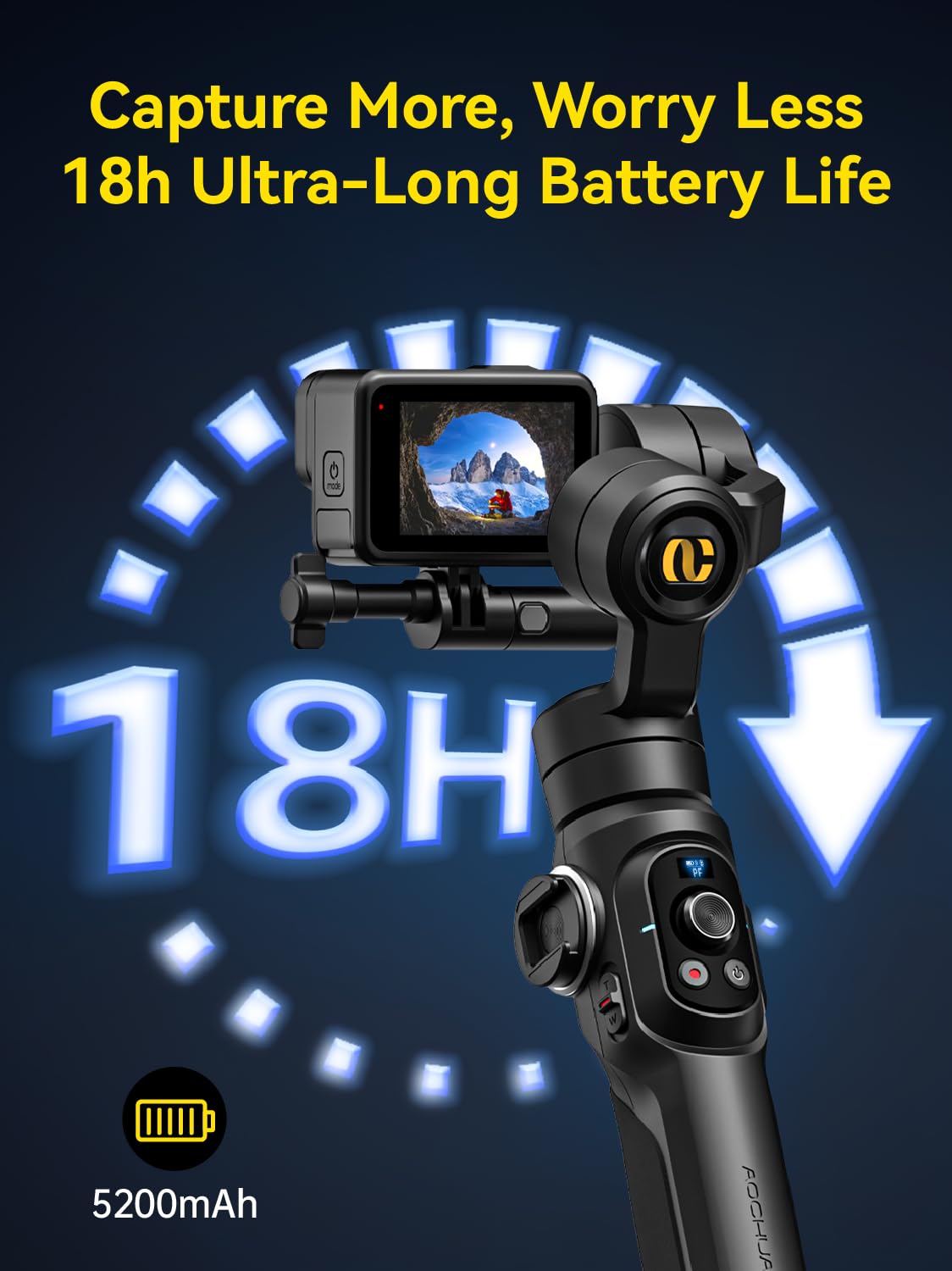 AOCHUAN Gimbal Stabilizer for Go Pro, Handheld Gimbal with 360° Rotation for Video Recording, 3-Axis Gimbal Stabilizer Compatible with Gopro Hero 12/11, Osmo Action, Insta360 ONE R,Sony RX0-Smart G1