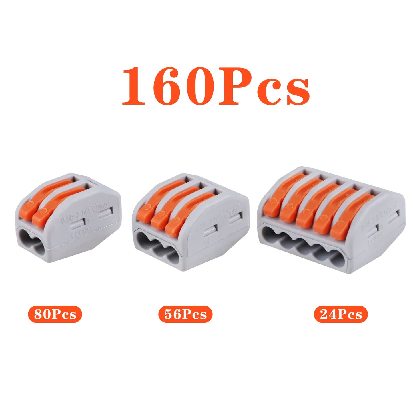 160 PCS Lever Wire Connectors Nuts Assortment Kit with 28-12 AWG, 2/3/5 Conductor Combination Compact, Electric Wire Connectors, Quick Disconnect Compact Splicing Connectors