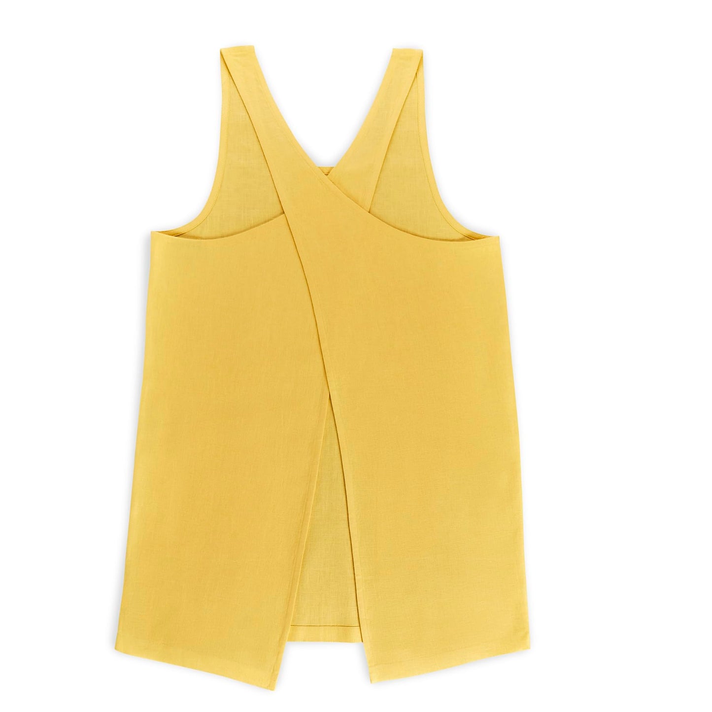 Solino Home Cross Back Linen Apron with Pockets for Gardening, Kitchen - Marigold Yellow Pinafore Smock Apron 100% Pure Linen for Men & Women - Handcrafted from European Flax