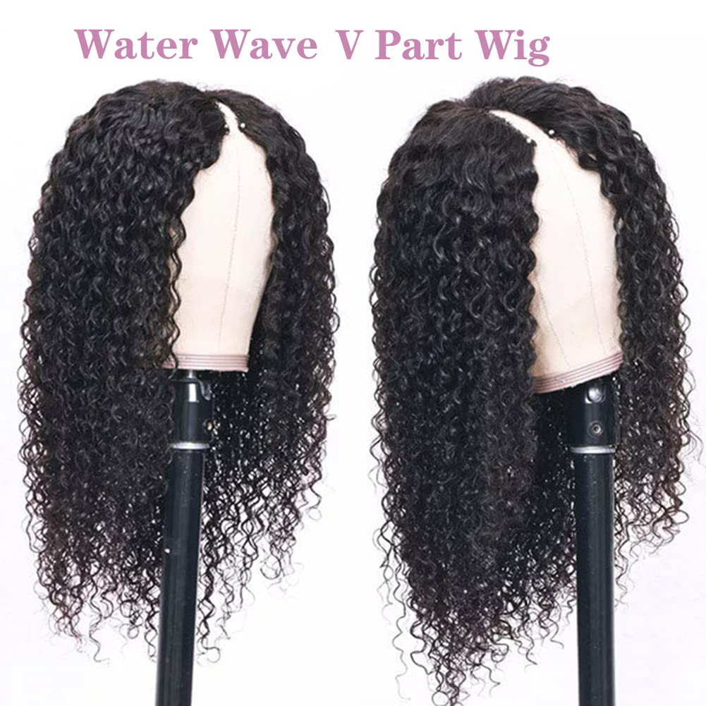 ISEE Hair 22 Inch Water Wave V Part Wig Human Hair No Leave Out Brazilian Glueless Curly Wave Upgrade U Part V Part Wigs for Black Women Human Hair 180% Density Natural Color