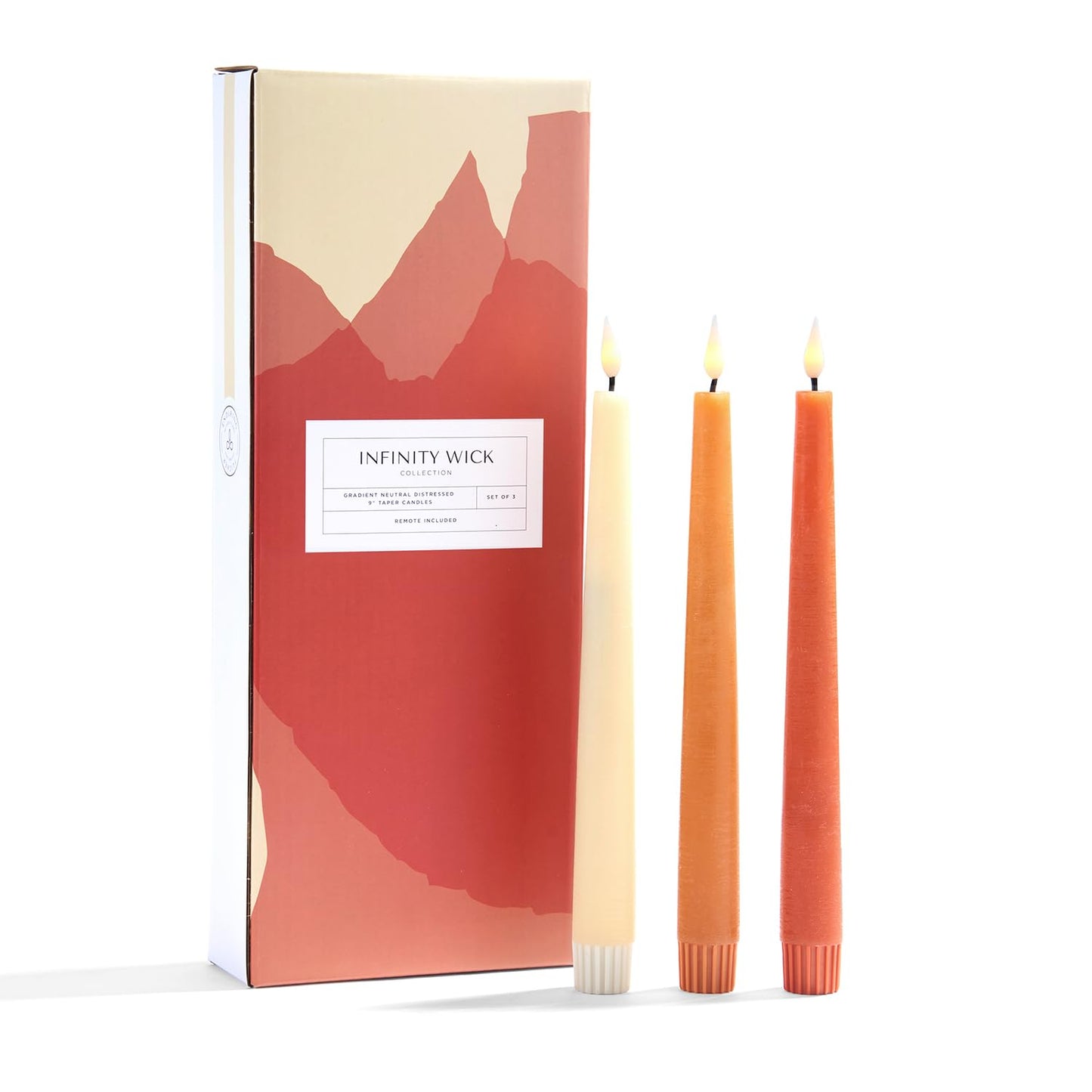 LampLust Battery Operated Candles with Remote, 9 Inch, 3 Pack Gradient Orange LED Candles Flickering Flameless Candles for Spring Home & Wedding Decor, Mantle Coffee Table & Shelf Decor