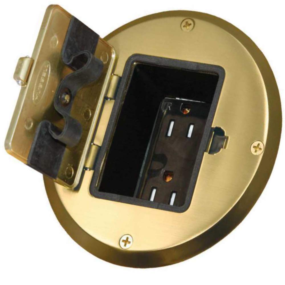 RACO 6239BP Floor Kit with Recessed Duplex 15A TR Device and Adjustable Steel Box, 1-Gang, Brass