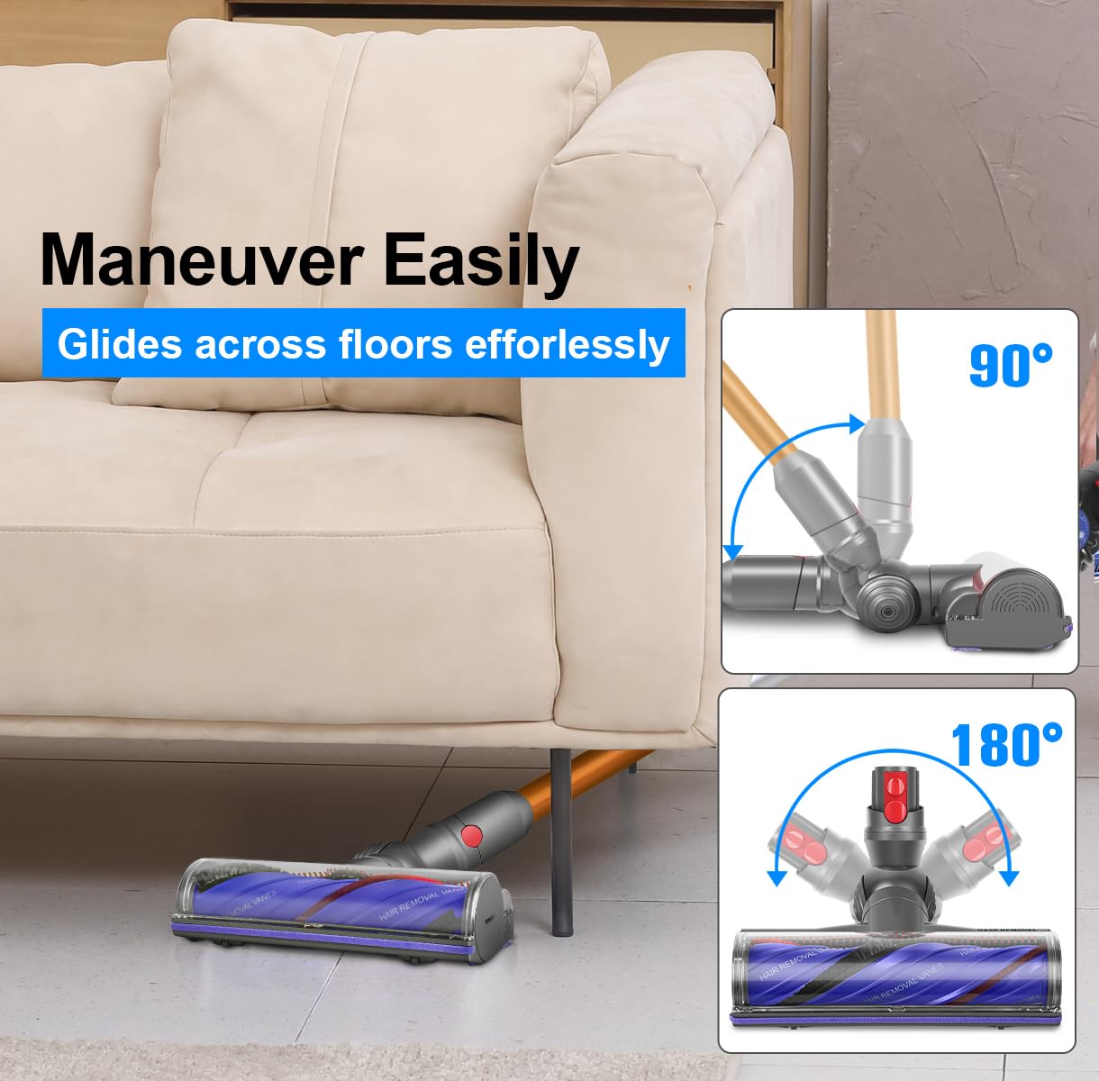 FUNTECK Motorbar Cleaner Head for Dyson V12 (Not for SV12) Detect Slim & V9 Motorbar, Anti-Tangle Vacuum Brush Attachment for SV20 SV30, Ideal for Carpets Rugs and Smooth Hard Floors