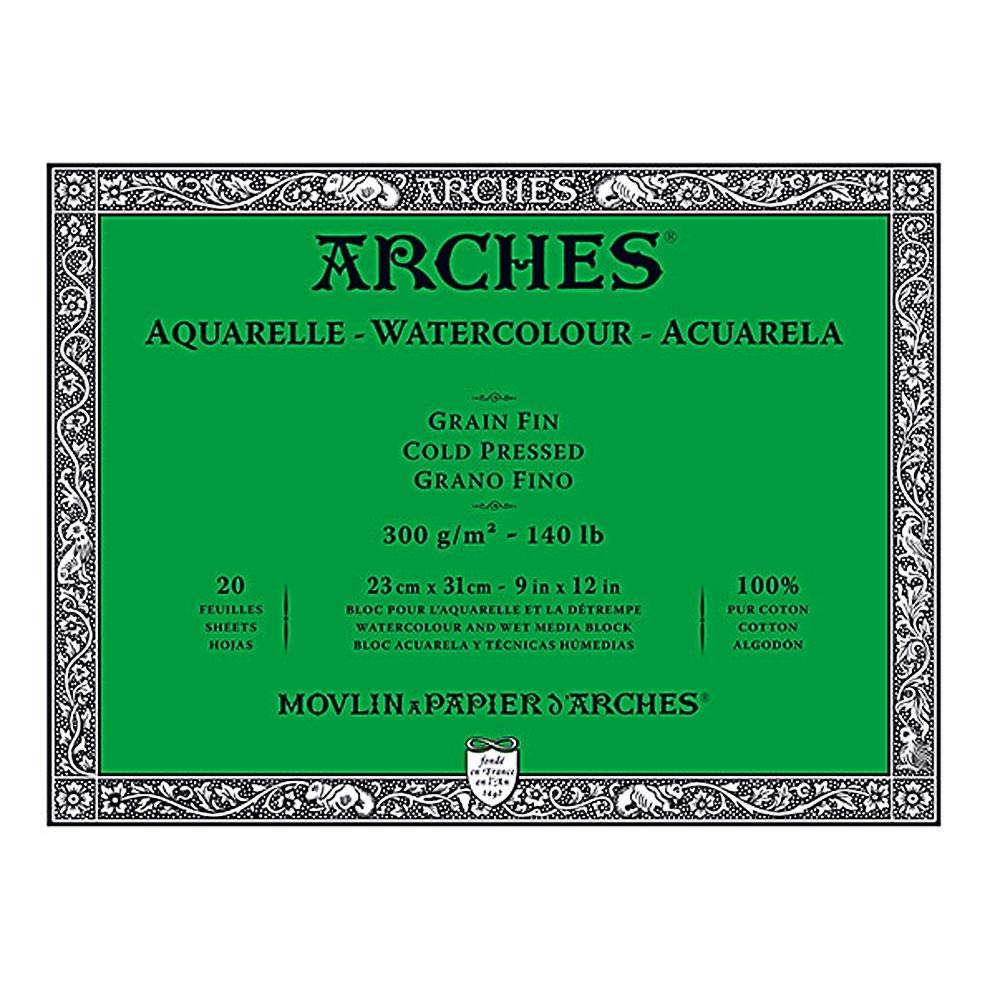 Arches Watercolor Paper Block, Cold Press, 9" x 12", 140 pound