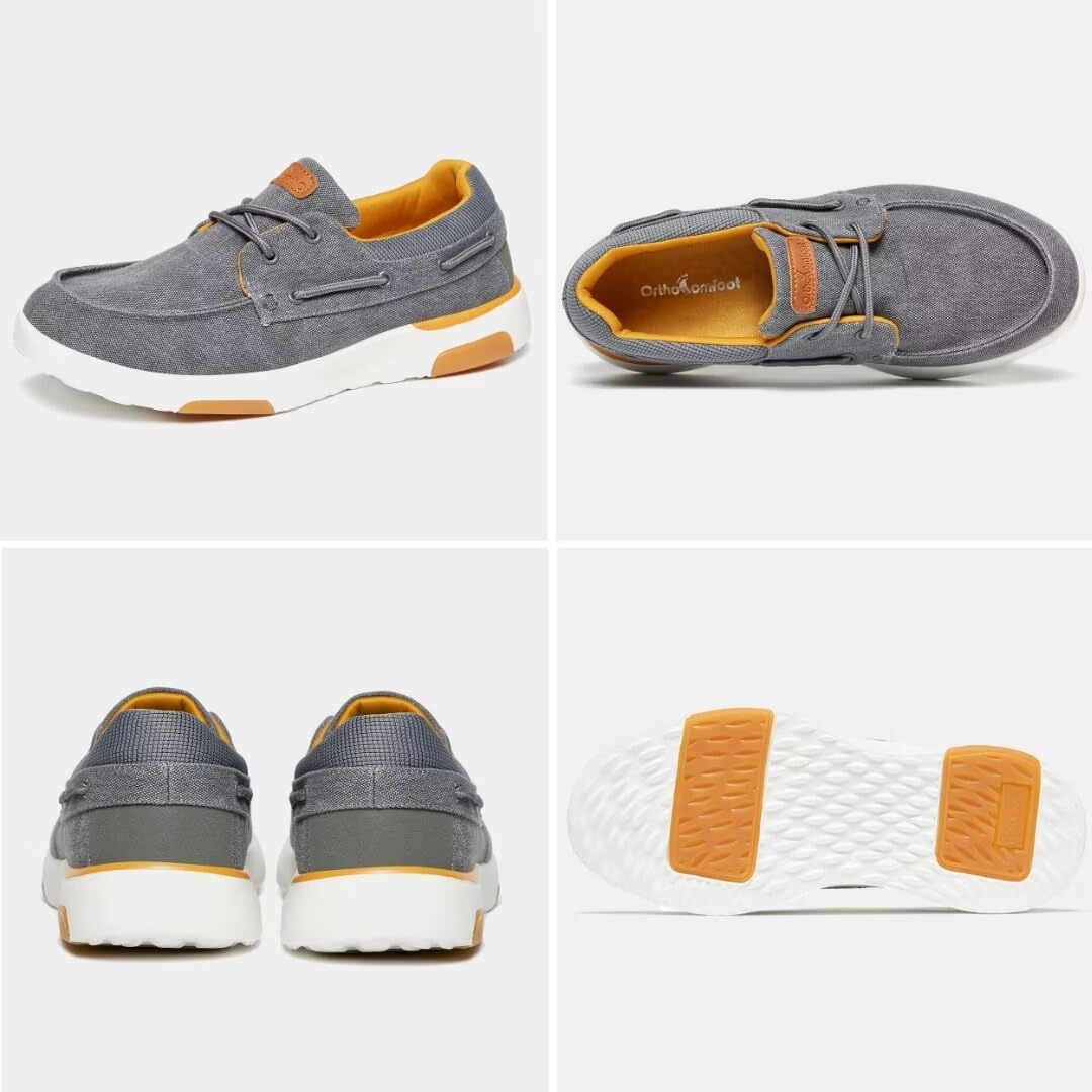 Men's Orthopedic Slip On Loafers Walking Shoes: Dressy Fit Orthotic Slip-On Shoes for Plantar Fasciitis, Cushion Supportive Canvas Loafers for High Arch Diabetic Grey Size 14