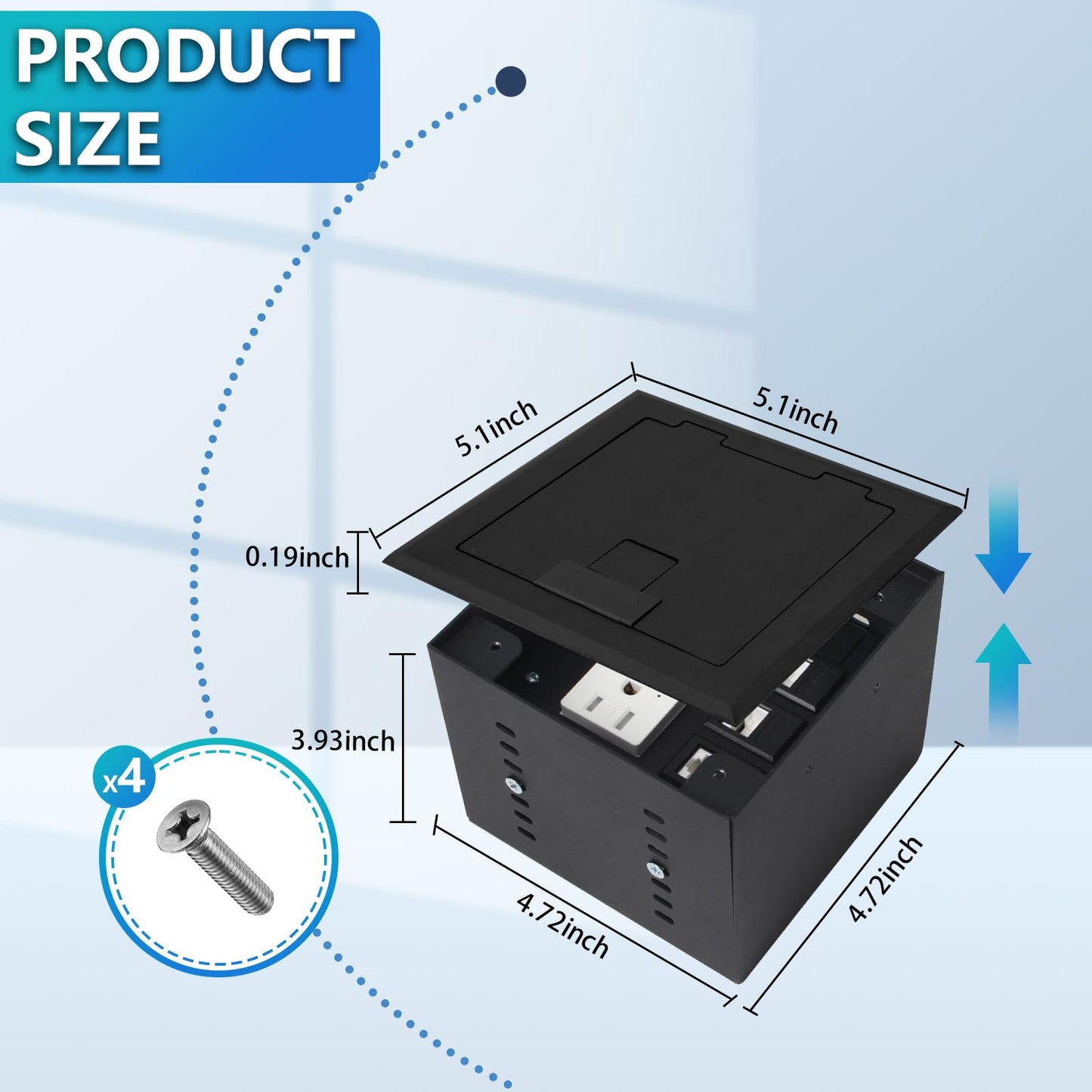 KYHSHJ Recessed Flat Hidden Socket Kit with 2 * 15A Receptacle,4.8A 1 USB-A Ports &1 USB-C Port+3-Port RJ45 Datacom Receptacle. Internal Height Adjustable,Corrosive Resistant Hardware,Black