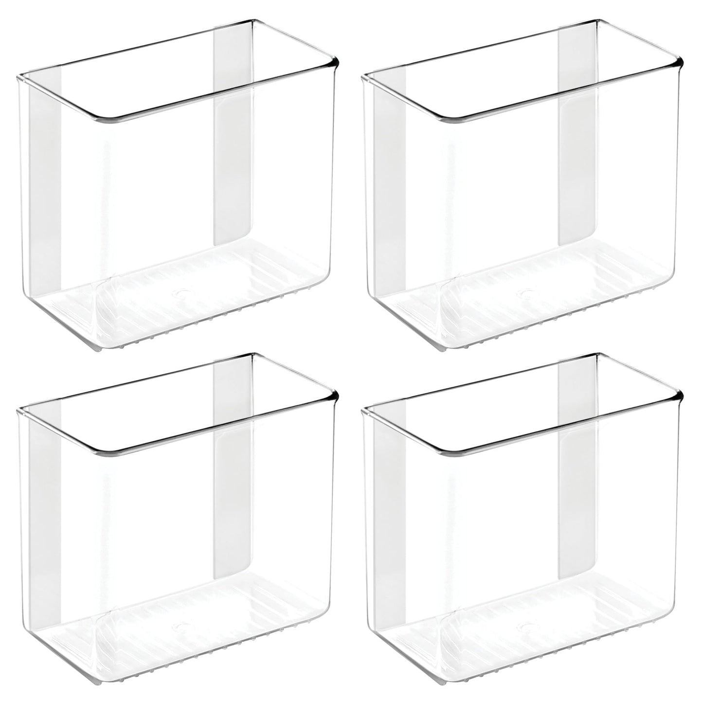 iDesign Adhesive Organizer Bin - Damage-Free Hanging for Kitchen, Bathroom, or Office - Set of 4 - Clear