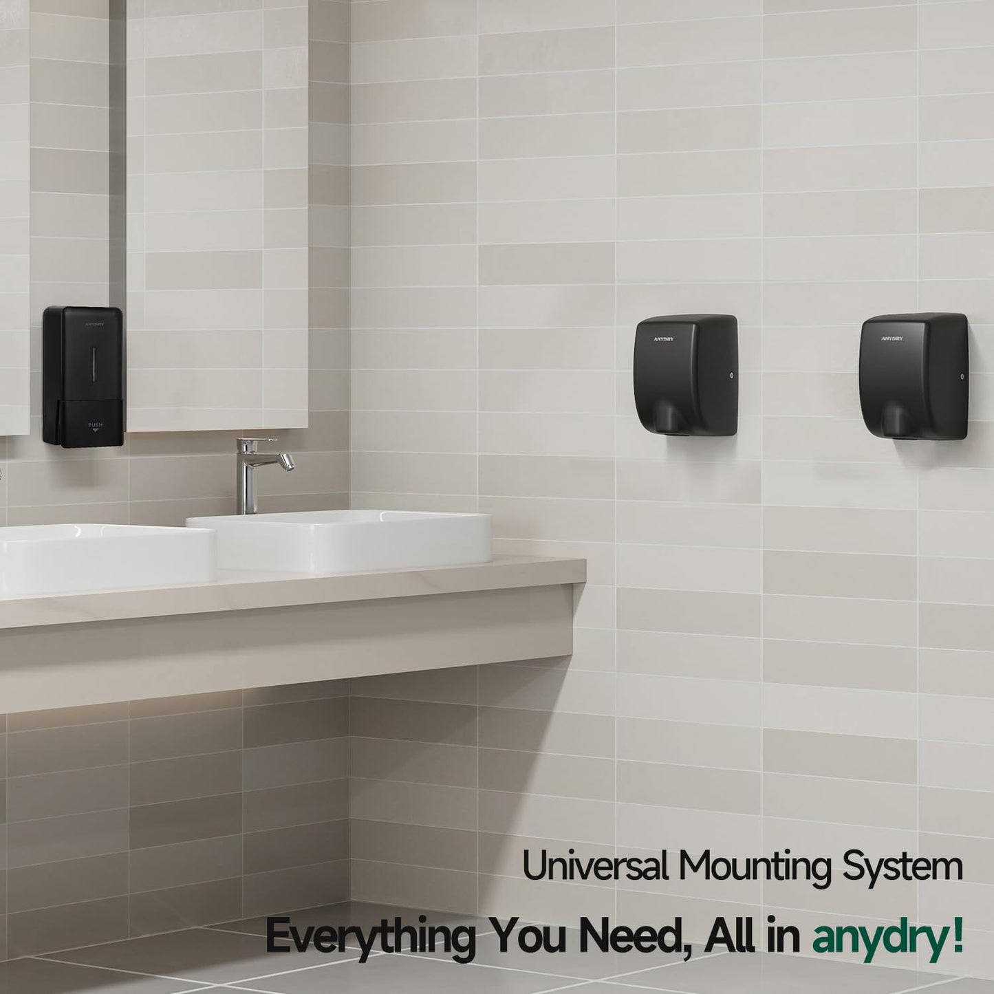 anydry Compact Hand Dryer, High-Speed 1350W Airflow, Matte Black Finish, Space-Saving for Commercial & Home Use, Model 2803Y