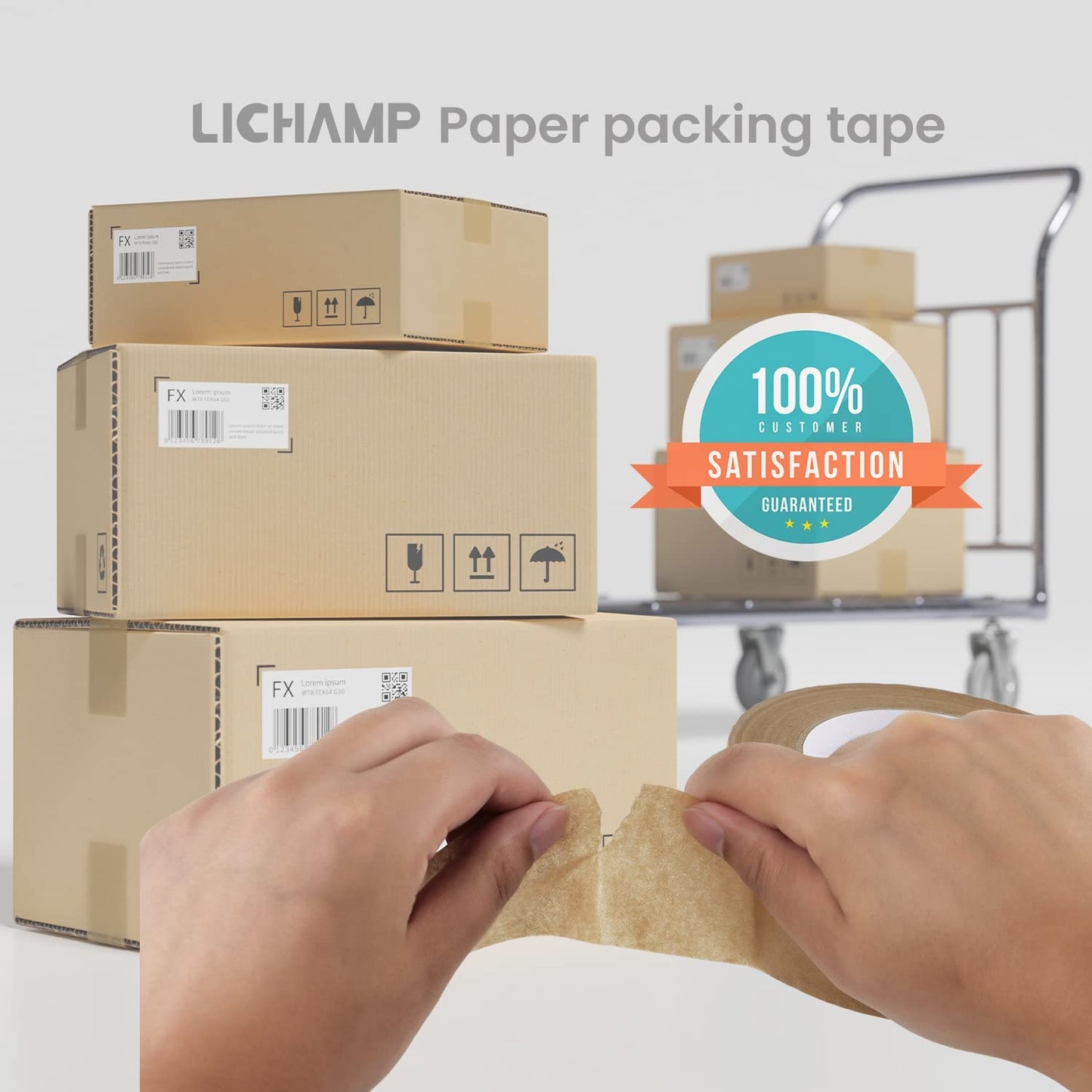 Lichamp Kraft Paper Packing Tape, Gummed Brown Shipping Tape for Boxes and Cartons, 2 inch x 55 Yard x 7 mil (12 Rolls)