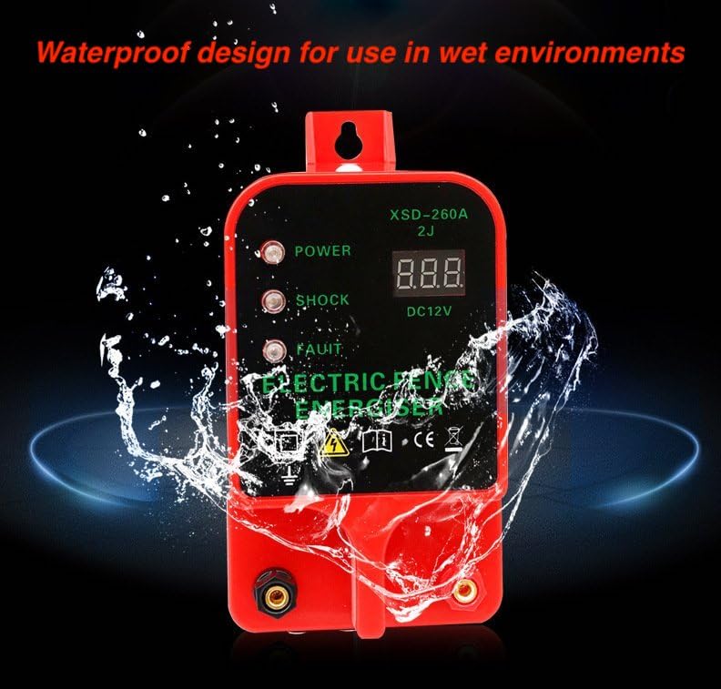 10KM 2J Portable Electric Fence Energizer, Waterproof Fence Charger for Livestock Cattle Horse, AC or Battery Powered, Alarm Function