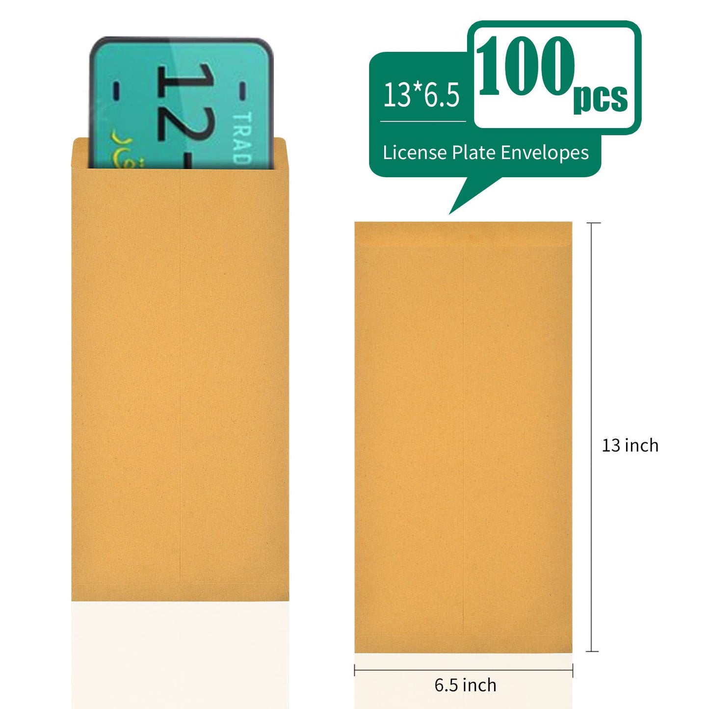 100 Pieces 13 * 6.5 Inches License Plate Envelopes Blank Self Seal Brown Kraft Envelopes Basics Catalog Mailing Envelopes for License Plate Invitation Cards Pictures Photos Documents (100)
