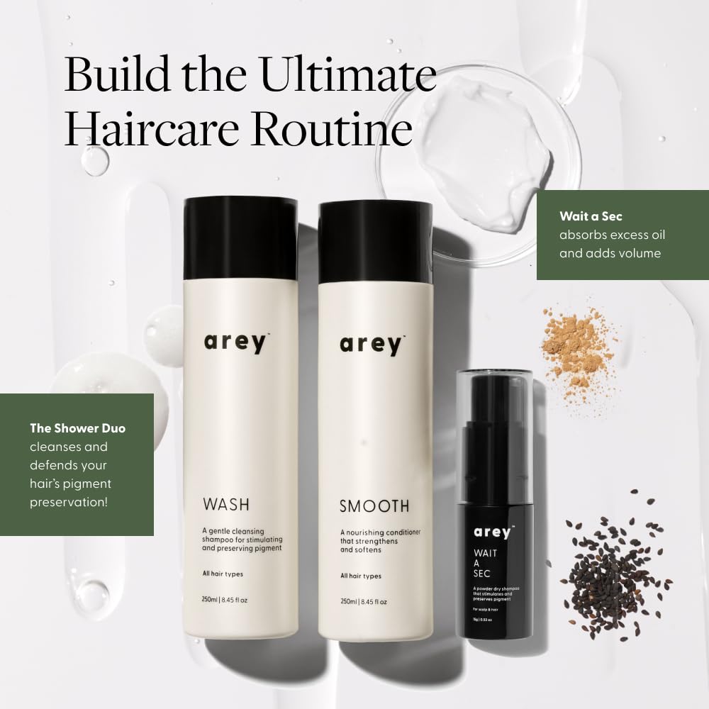 Arey Wait A Sec™ Dry Shampoo | Absorbs Oil & Adds Volume + Reduce the Signs of Aging Hair with Science-Backed Formula to Preserve Pigment | Non Aerosol Tinted Powder | Vegan, Cruelty-Free (0.53 oz)