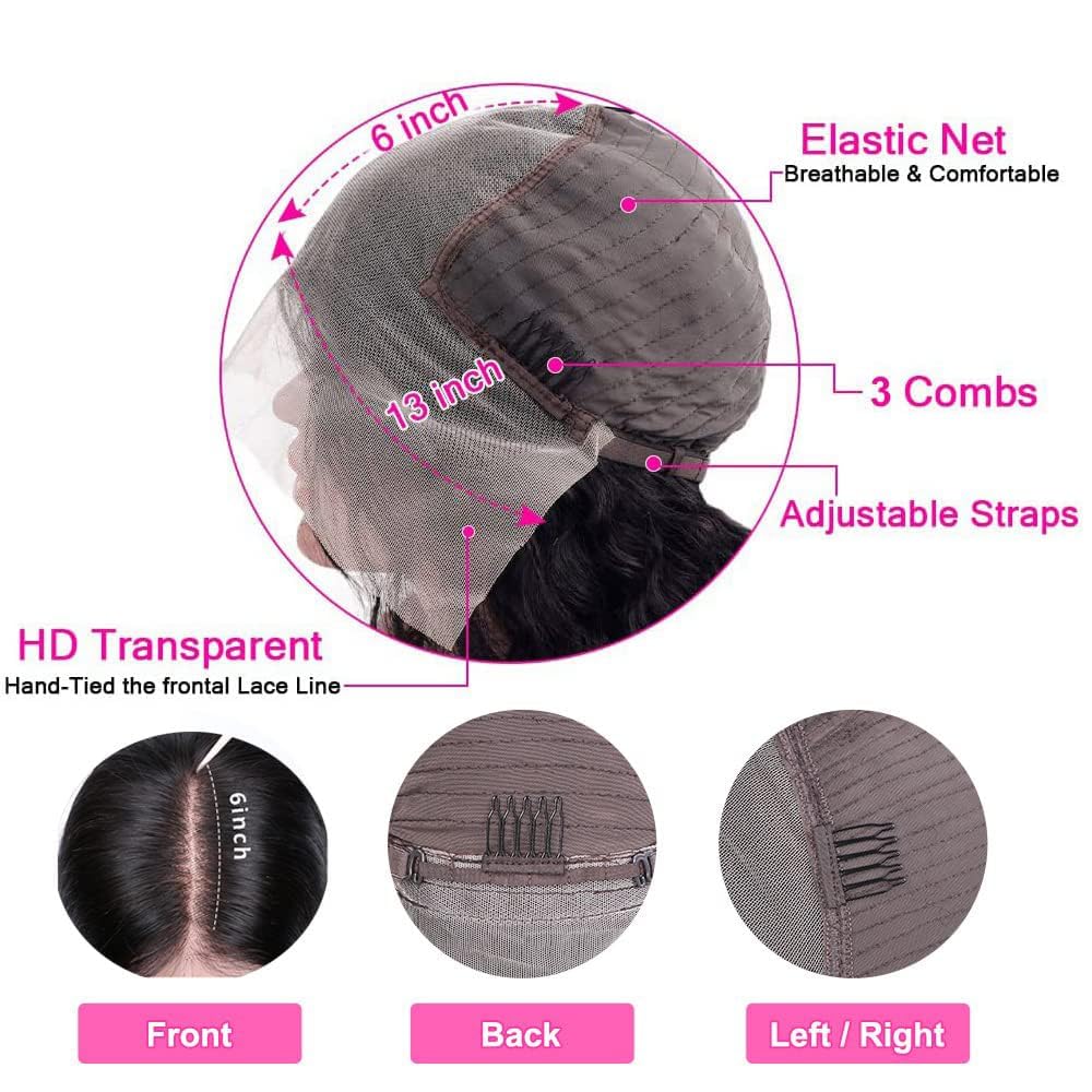 DaXunDi Deep Wave Lace Front Wigs Human Hair 13x6 Curly Wig Human Hair 200% Density Wet and Wavy HD Lace Front Wigs Human Hair Pre Plucked Deep Wave Wig for Women with Baby Hair (22 Inch)