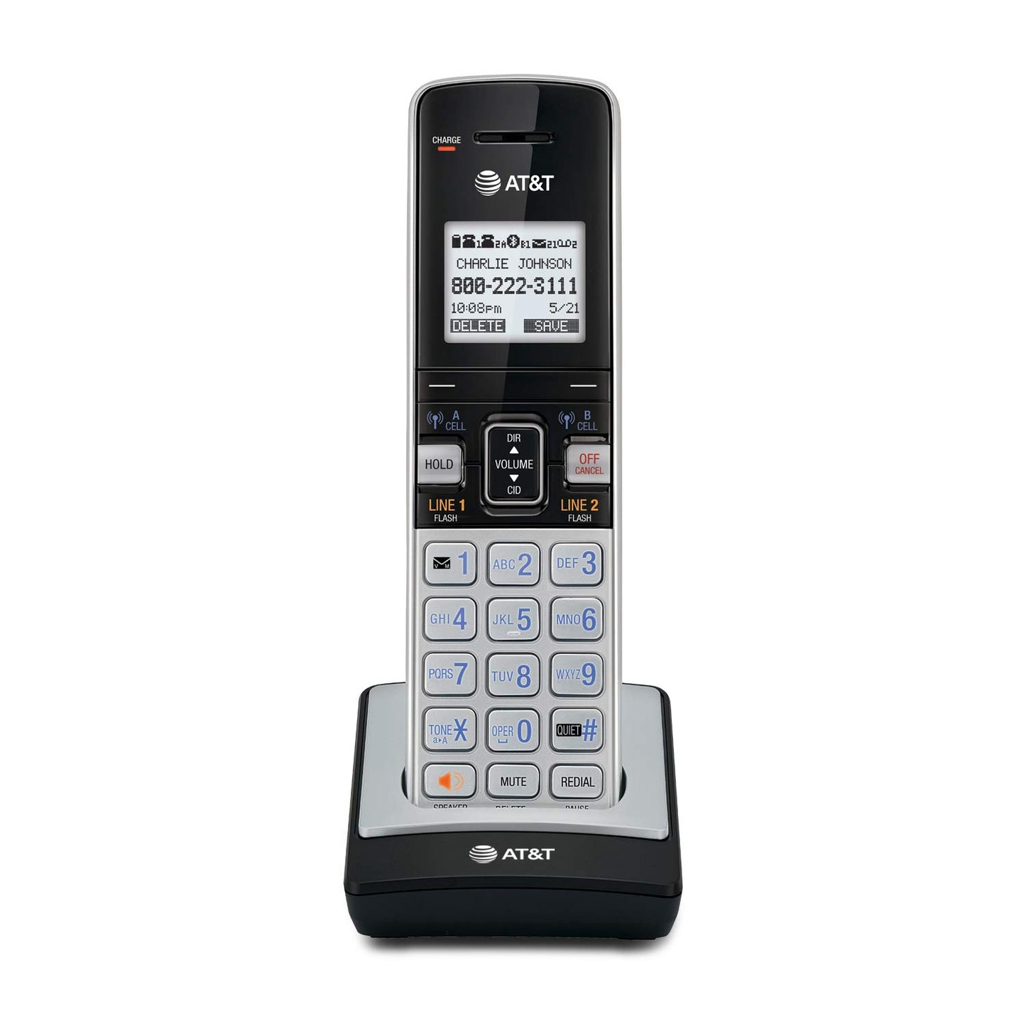 AT&T TL86003 Additional Cordless Handset for TL86103, DECT 6.0, Expandable, Caller ID, Call Waiting, Connect to Cell Bluetooth, Silver/Black