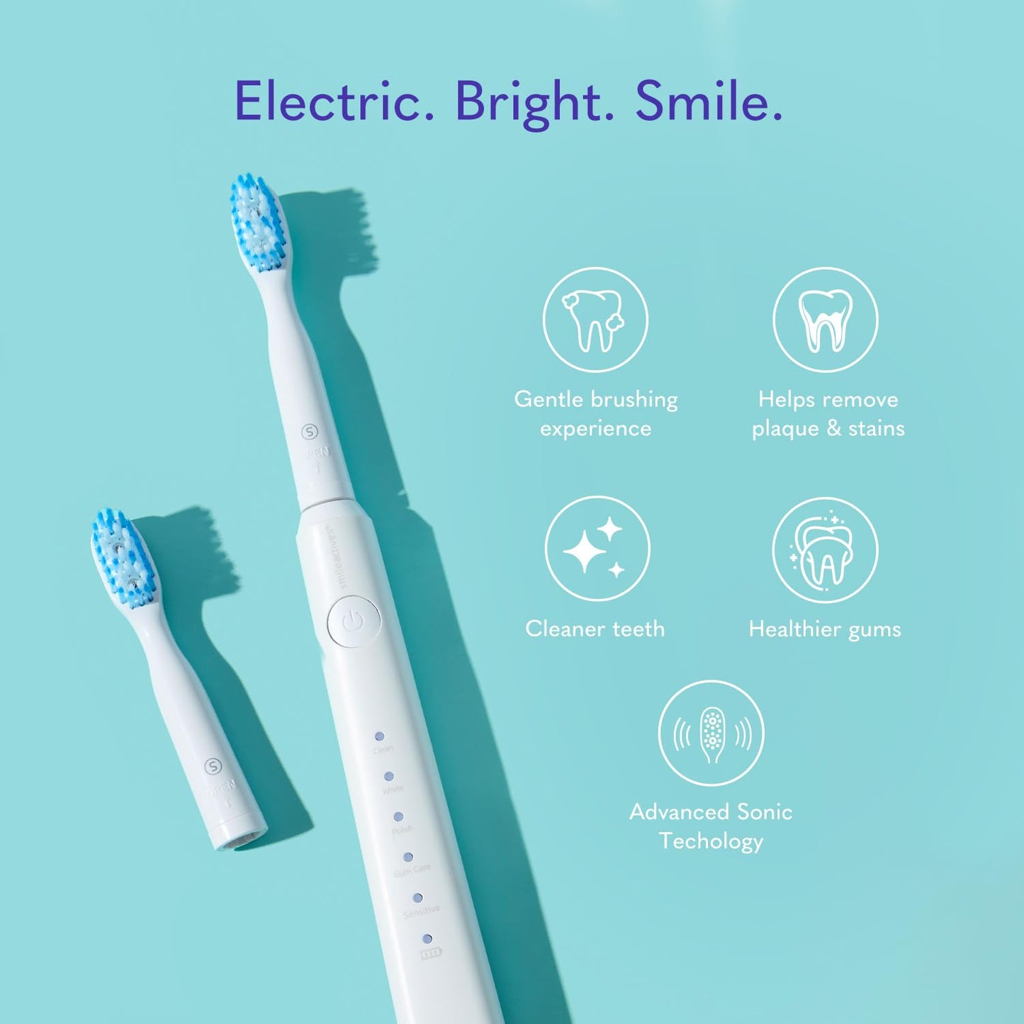 Smileactives Vibrite Sonic Power Electric Toothbrush, Teeth Whitening & Gum Care, Blue LED Light for Oral Health, Rechargeable Toothbrush, Multiple Brushing Modes for Deep Cleaning & Sensitive Gums