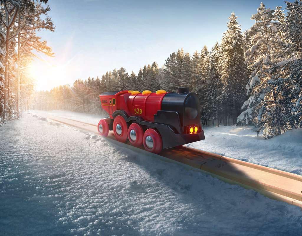 BRIO World Mighty Red Action Locomotive - Battery-operated Toy Train for Wooden Track - Motorized Train with Light & Sound - Compatible with All BRIO Railway Sets - Interactive Play - Kids Ages 3 & Up