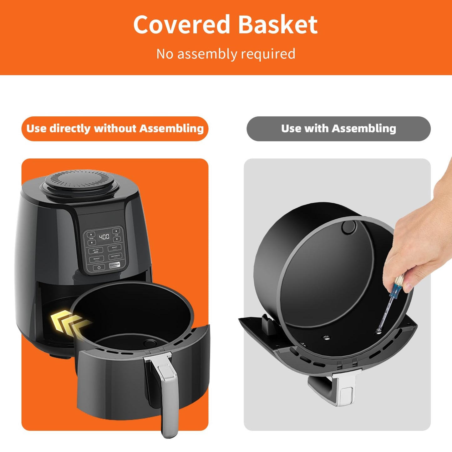 Air Fryer Replacement Basket and Tray for Ninja AF101, Air Fryer Accessories for Ninja AF101, Non-Stick 4 Qt Basket with Cover and Grill Pan, Dishwasher-Safe Replacement Parts
