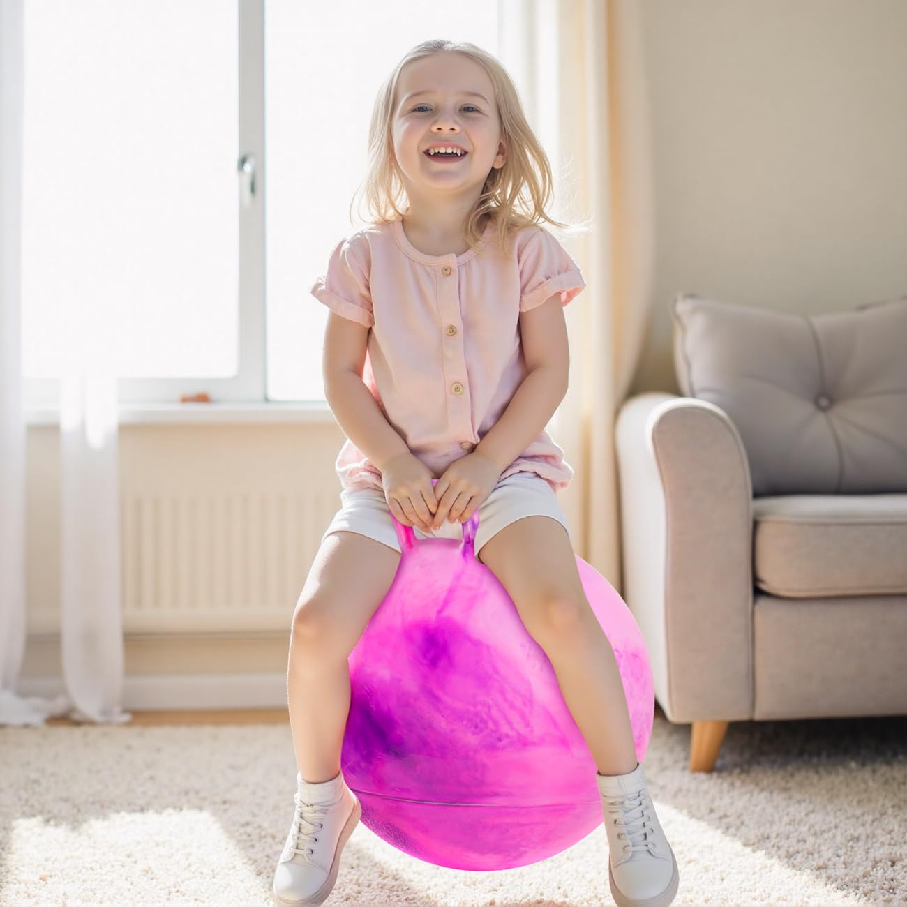 Upper Rider - 18 Inch Cloud Hopper Ball for Kids Age 3-8, Bouncy Ball with Handle, Inflatable Jump with Pump and Gift Box, Indoor Outdoor Balance Toy for Girls and