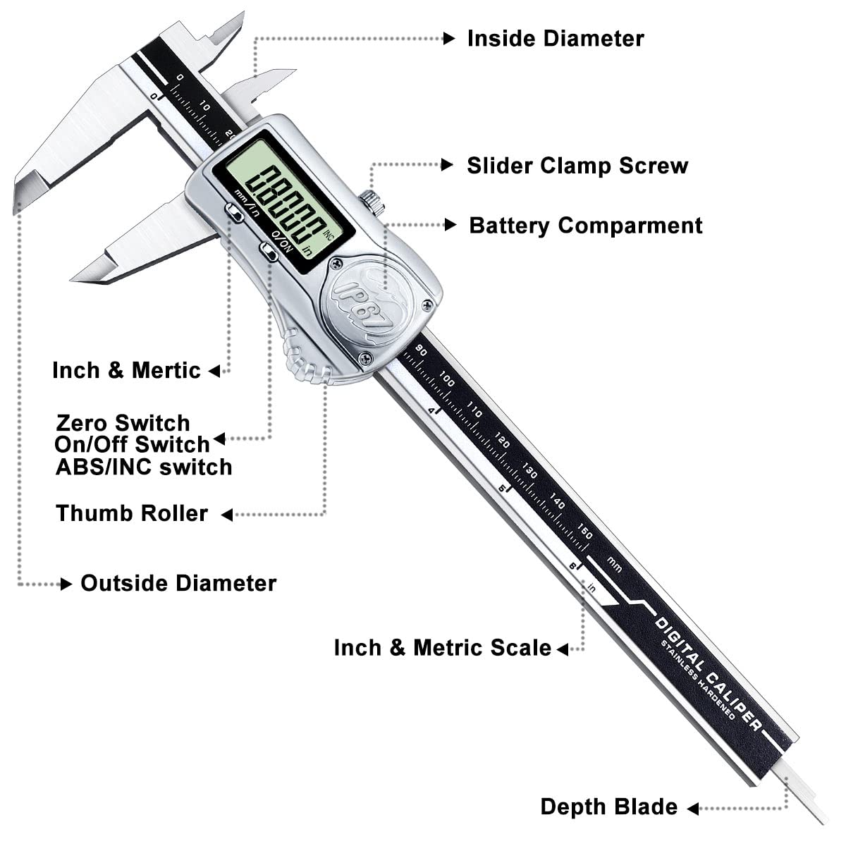 Kynup Digital Caliper, Calipers Measuring Tool with IP67 Waterproof, Extreme Accuracy, Stainless Steel Design, Auto Power Off, Switch from Inch Metric (6Inch/150MM)