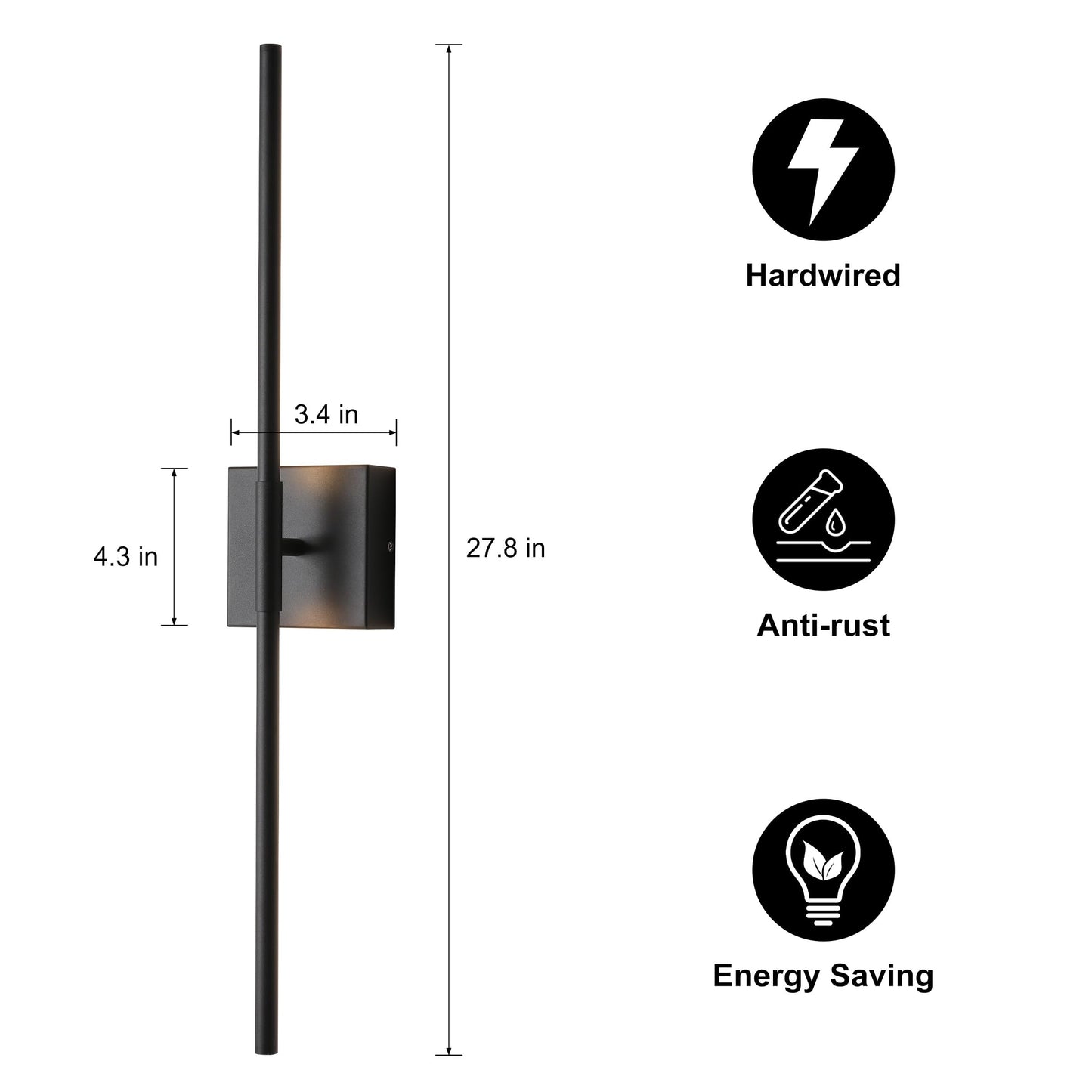 KUZZULL Wall Sconces Set of Two Matte Black Wall Light Fixtures Wall Lamp with Led 3000K 12W Sconces Wall Lighting Wall Lights Sconces Wall Decor Set of 2 Black Wall Sconce Wall Lamps for Bedrooms