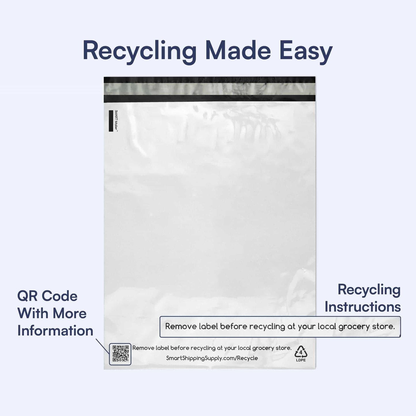 200 Count, 12x15.5 inch Eco Friendly Poly Mailers 100% Recycled Packaging Envelopes Supplies Mailing Bags 2.5 Mil Thick - SMART Mailer