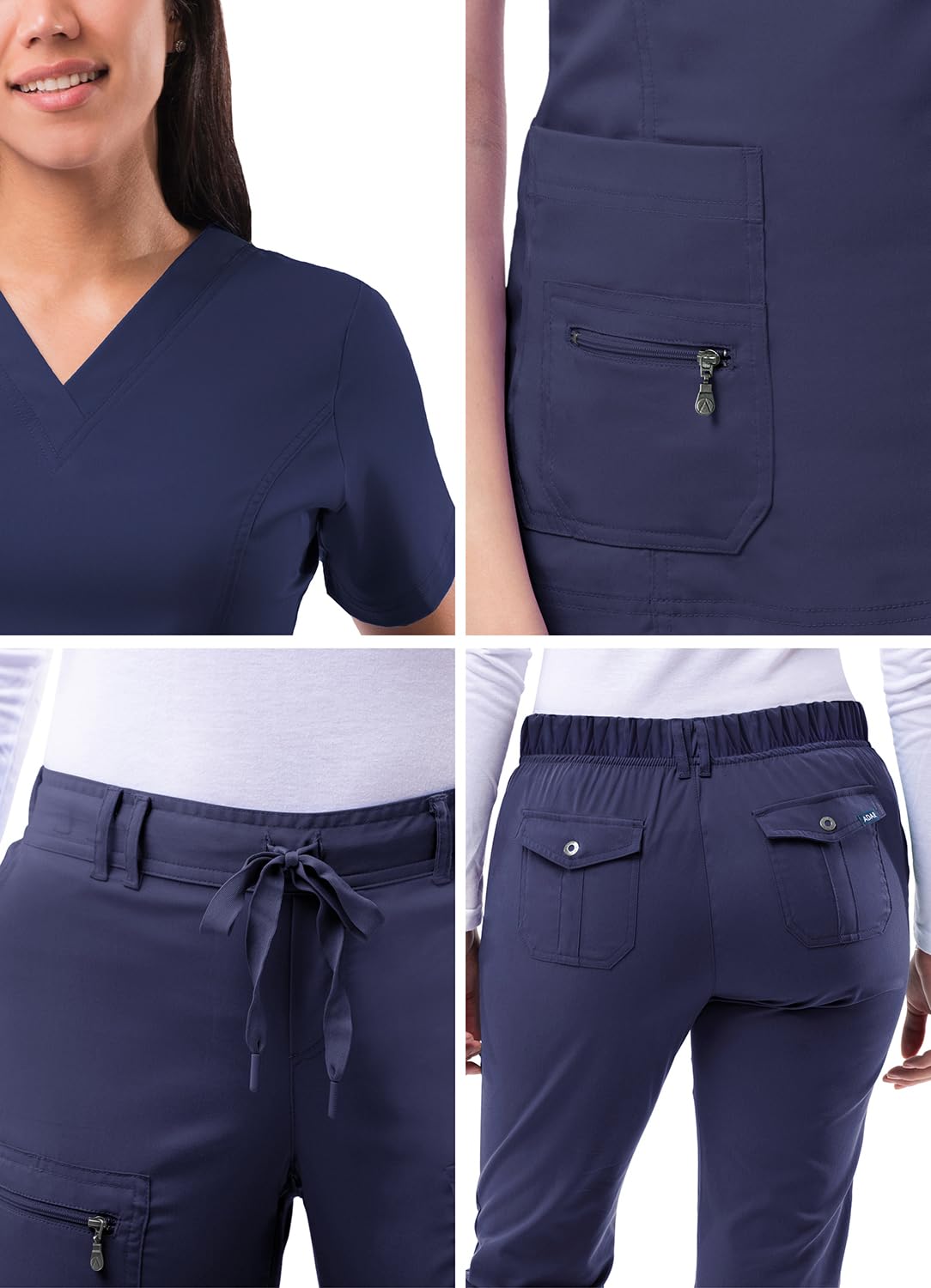 Adar Uniforms Pro Breakthrough Plus Scrub Set for Women, Enhanced V-Neck Top & Multi Pocket Pants, 4400, Navy, S