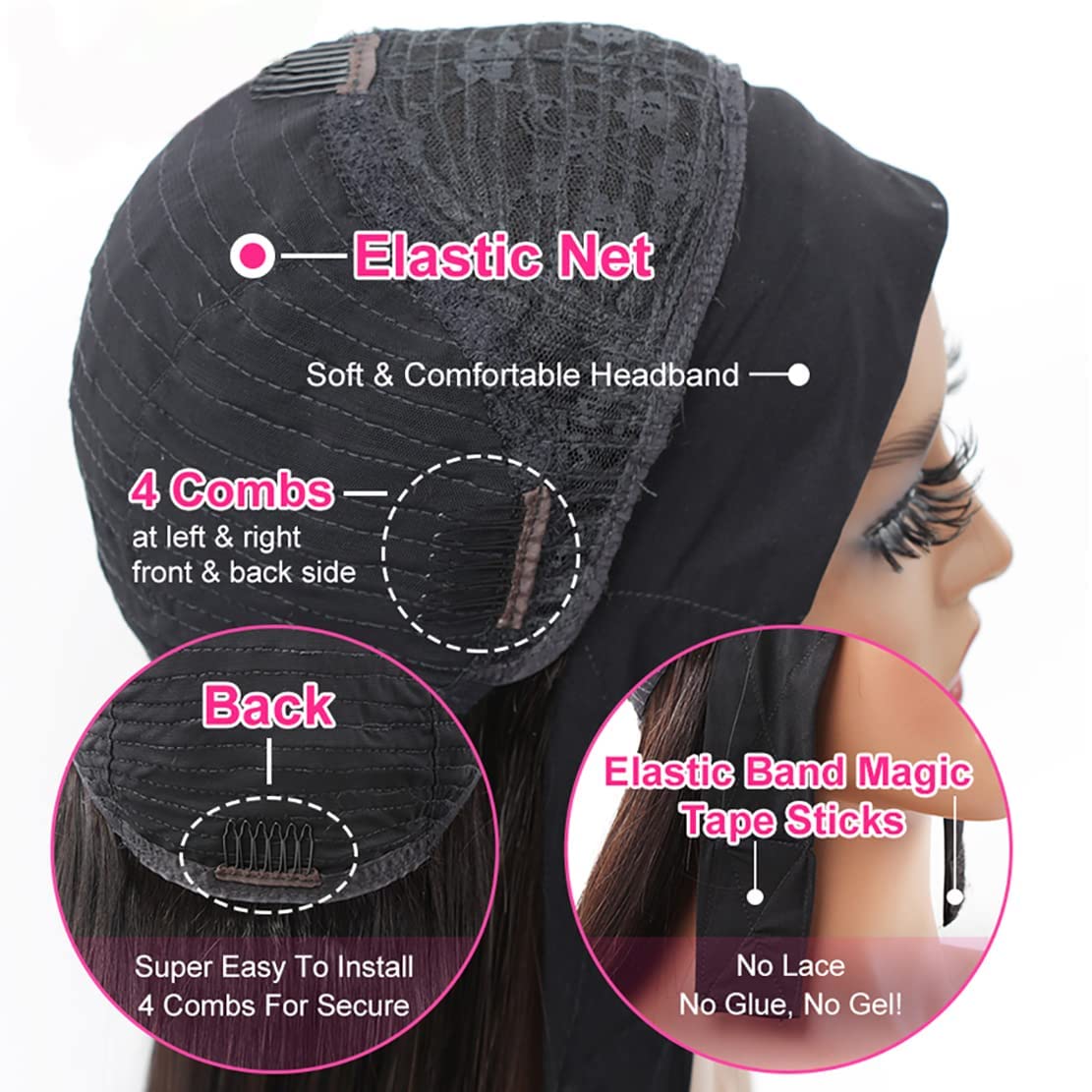 Deep Wave Headband Wig Human Hair 26 inch Glueless Non Lace Front Wig Machine Made Wigs 150% Density Brazilian Wet and Wavy Curly Hair Headband Half Wigs for Black Women Human Hair Natural Color