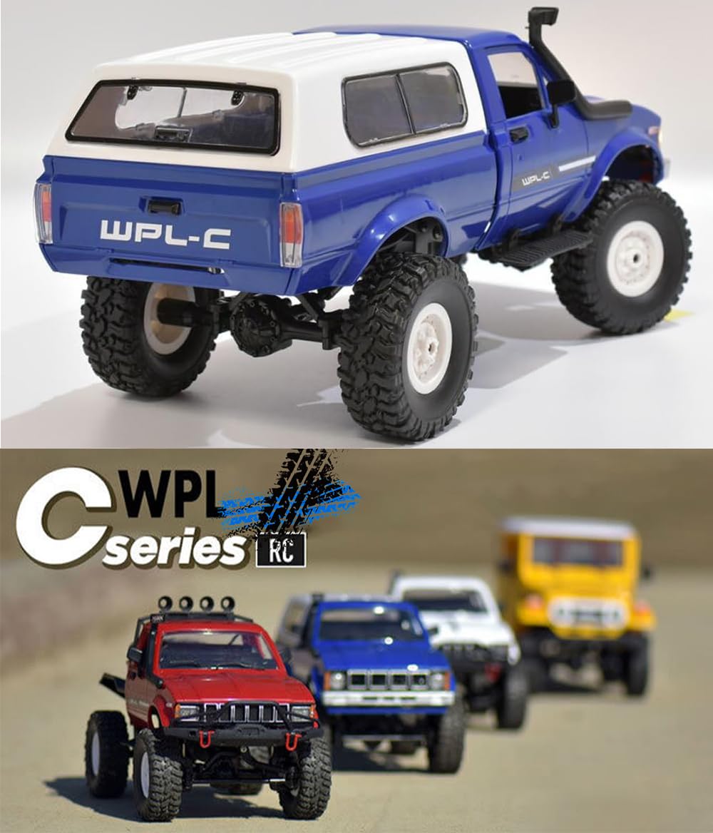 Apawband RC Crawler WPL C24 RC Rock Crawler RC Truck 4x4 Off Road RTR, 1/16 Scale Remote Control Truck All Terrain 2.4 Ghz with Proportional Steering LED Lights Hobby Toys Adult